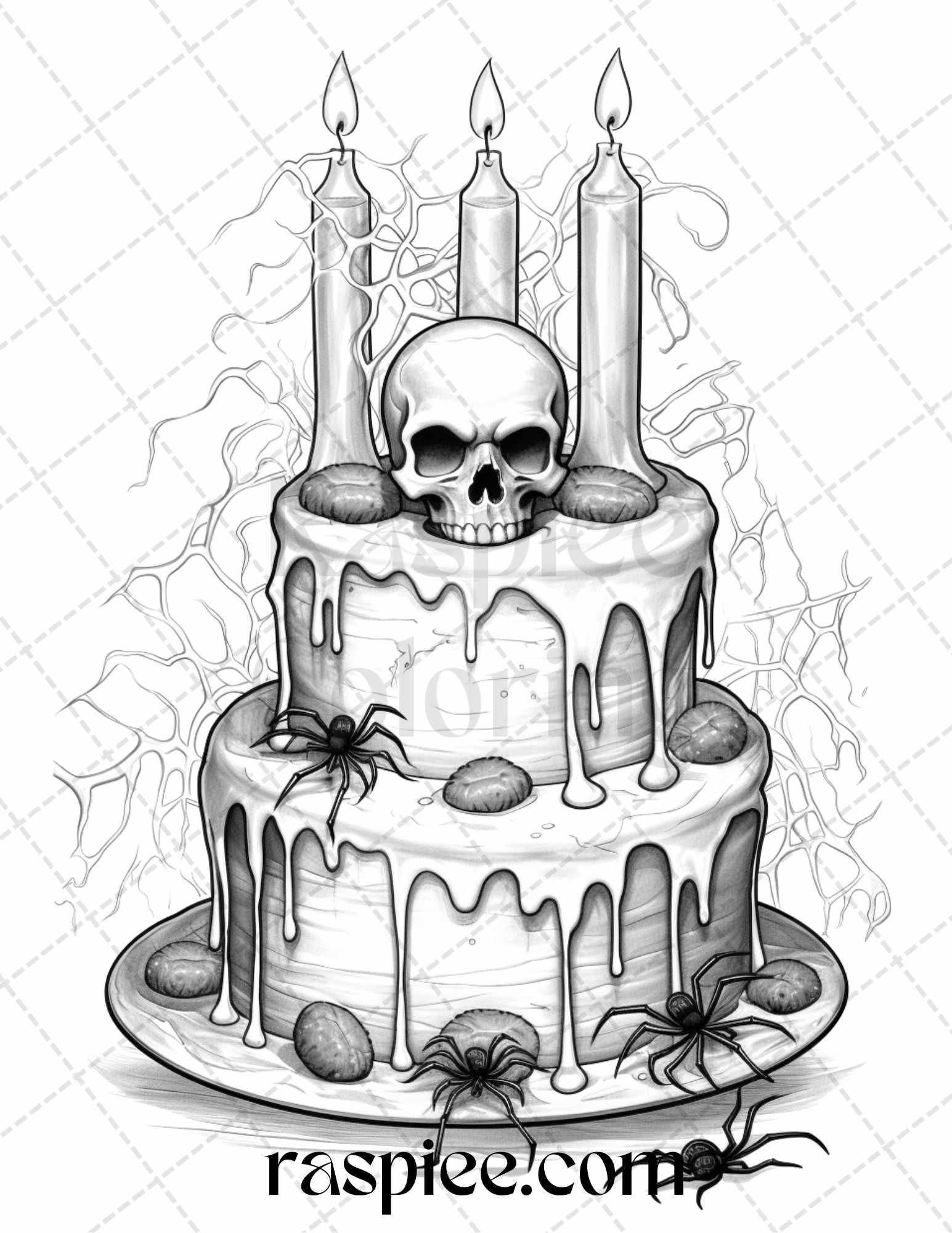 68 Halloween Spooky Desserts Grayscale Coloring Pages Printable for Adults, PDF File Instant Download
