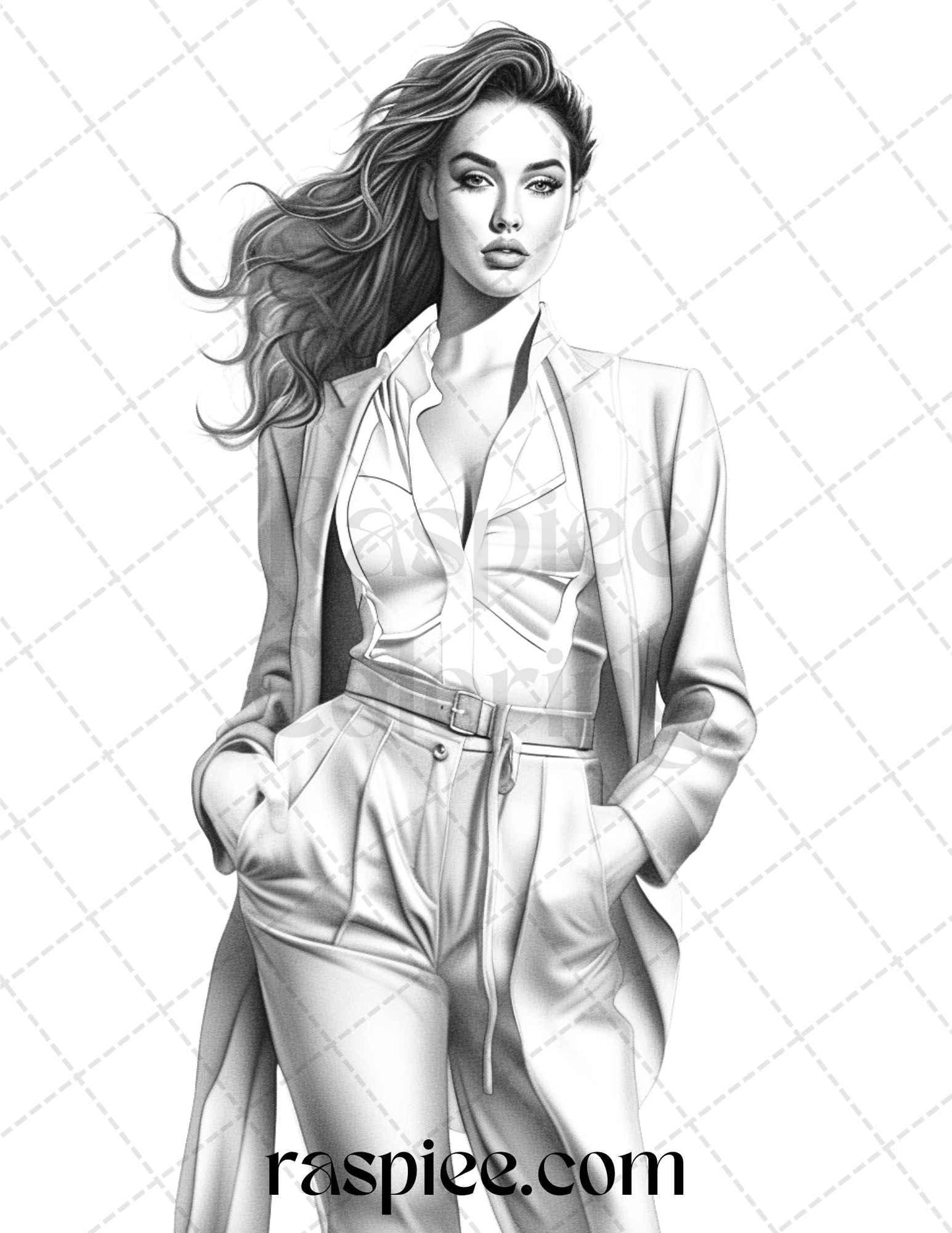 50 Streetwear Fashion Grayscale Coloring Pages Printable for Adults, PDF File Instant Download