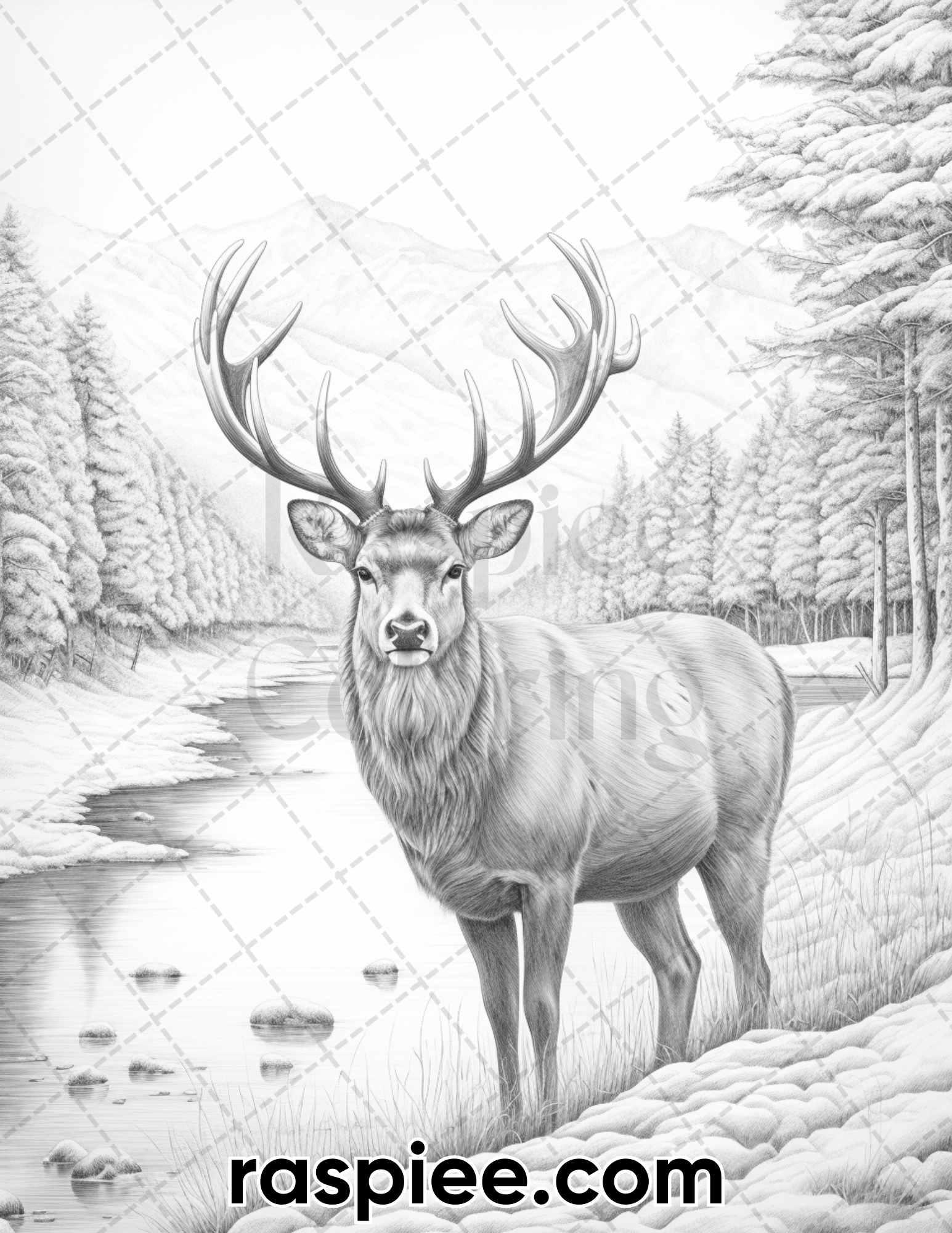 55 Winter Wildlife Grayscale Coloring Pages for Adults, Printable PDF Instant Download