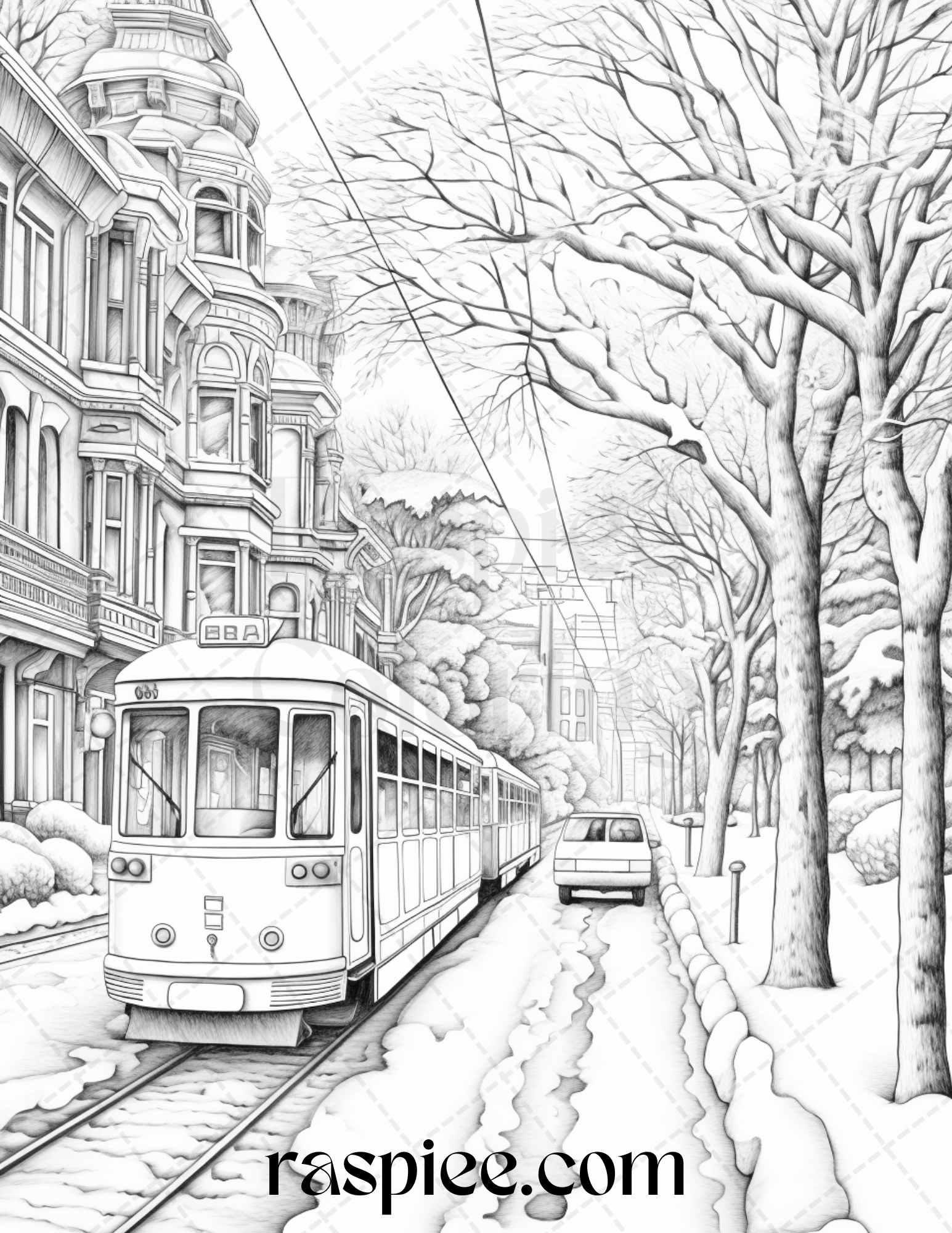 Winter Scenery Grayscale Coloring Pages Printable, Relaxing Snowy Landscapes, PDF File Instant Download