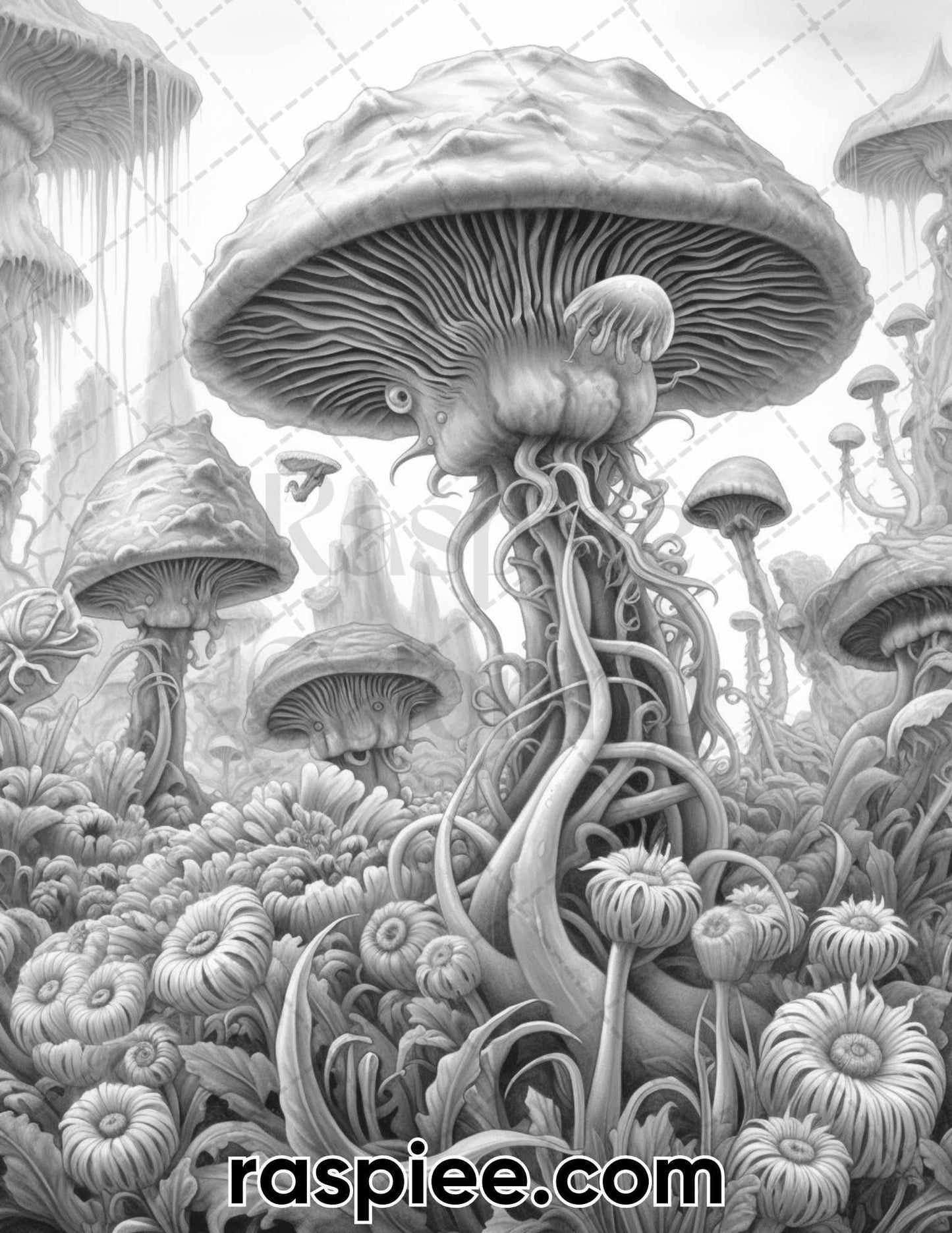 55 Fantasy Flowers Grayscale Coloring Pages for Adults, Printable PDF File Instant Download