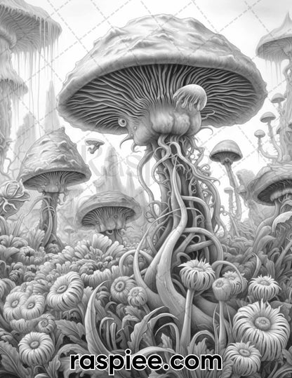 55 Fantasy Flowers Grayscale Coloring Pages for Adults, Printable PDF File Instant Download