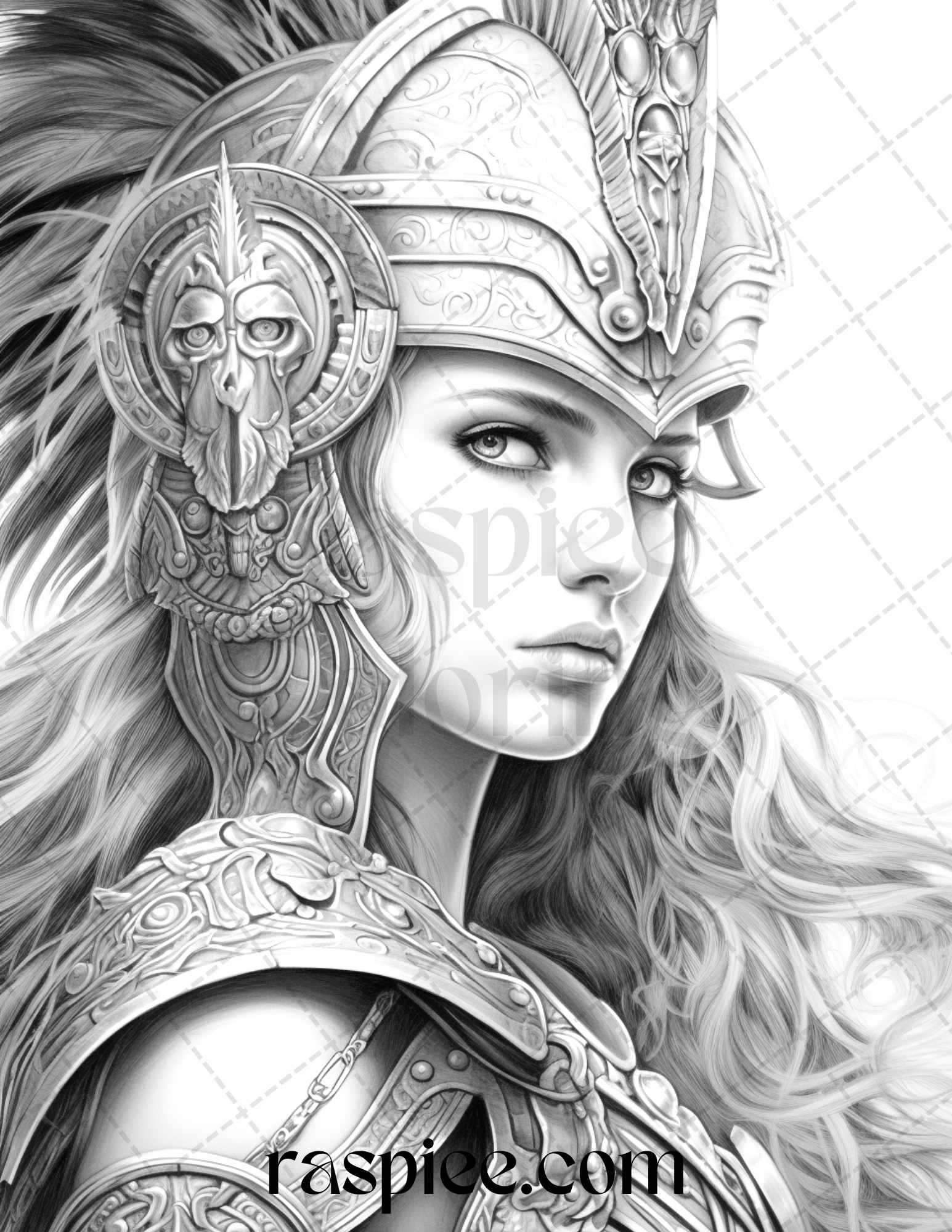 Greek Women Warriors Grayscale Coloring Pages for Adults, Printable PDF File Instant Download