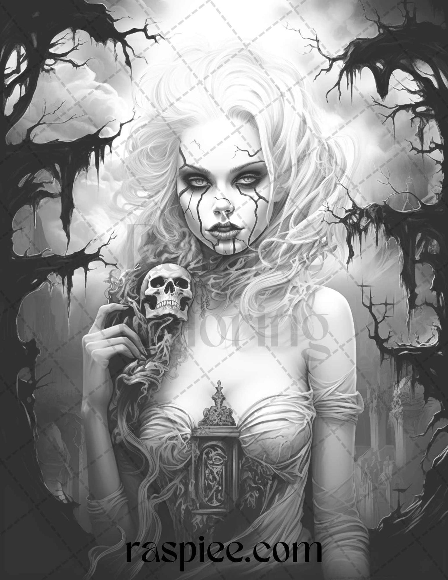 60 Halloween Vampire Grayscale Coloring Pages Printable for Adults, PDF File Instant Download