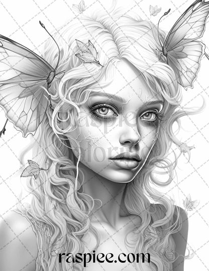 60 Halloween Zombie Fairy Grayscale Coloring Pages Printable for Adults, PDF File Instant Download