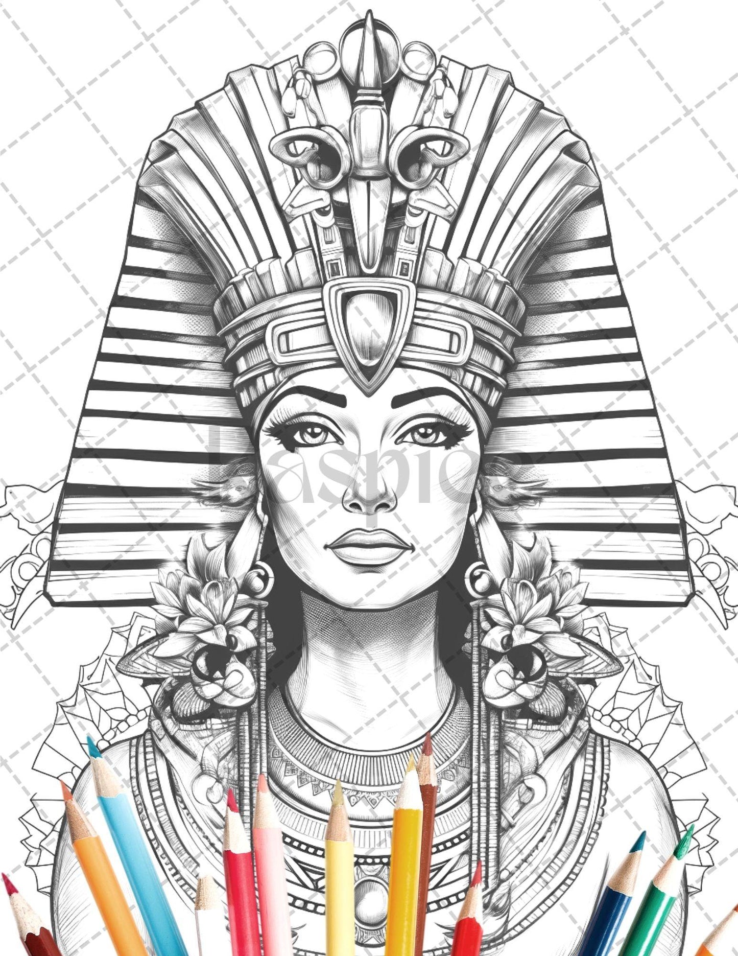 35 Ancient Egyptian Queens Coloring Book Printable for Adults, Grayscale Coloring Page, PDF File Instant Download