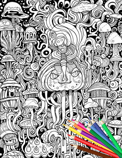Psychedelic Trippy Coloring Book Printable for Adults, Grayscale Coloring Page, PDF File Instant Download