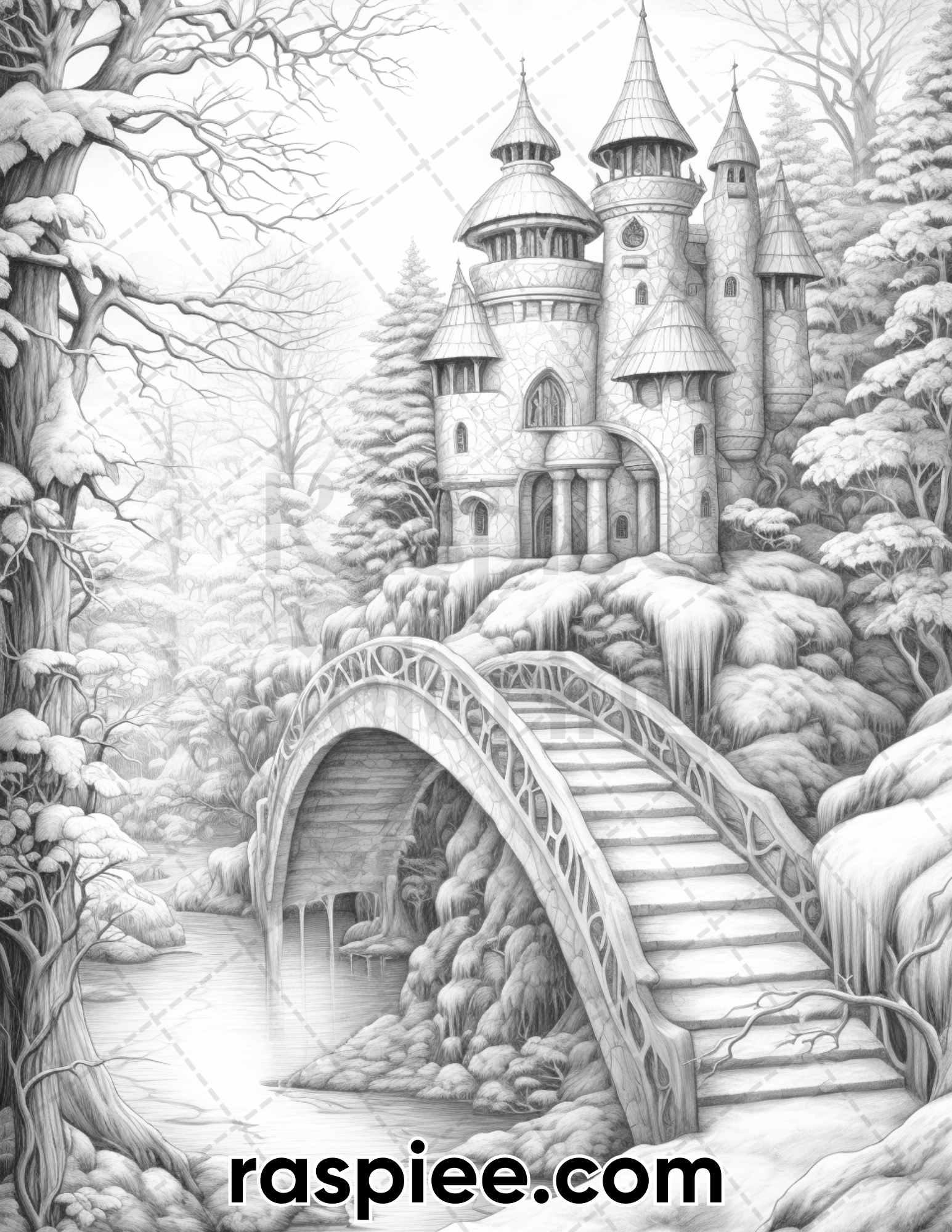 50 Winter Wonderland Grayscale Coloring Pages for Adults, Printable PDF Instant Download
