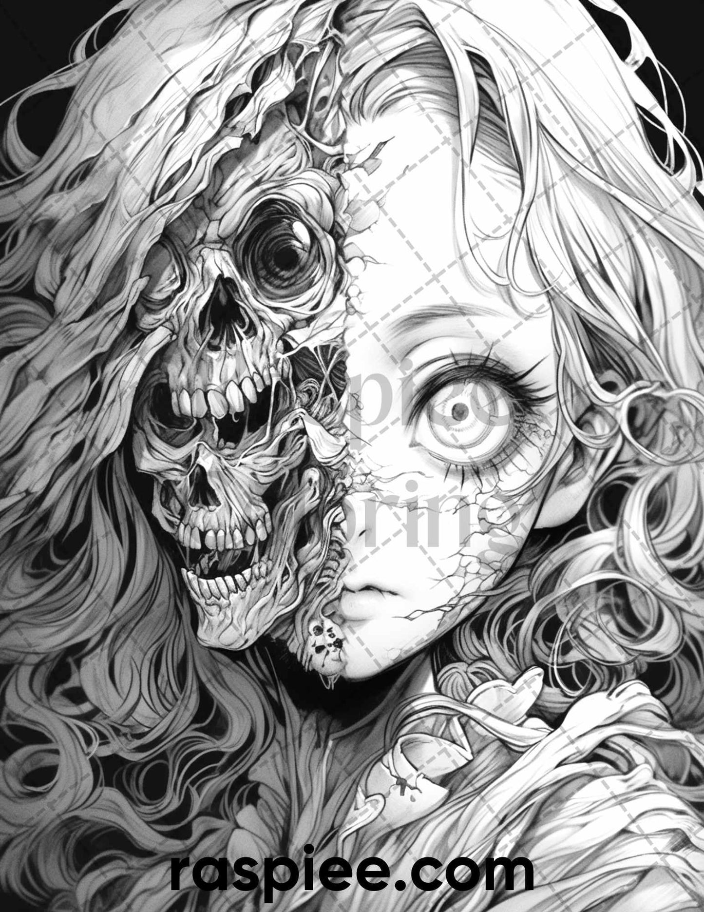 60 Horror Beauties Grayscale Coloring Pages Printable for Adults, PDF File Instant Download