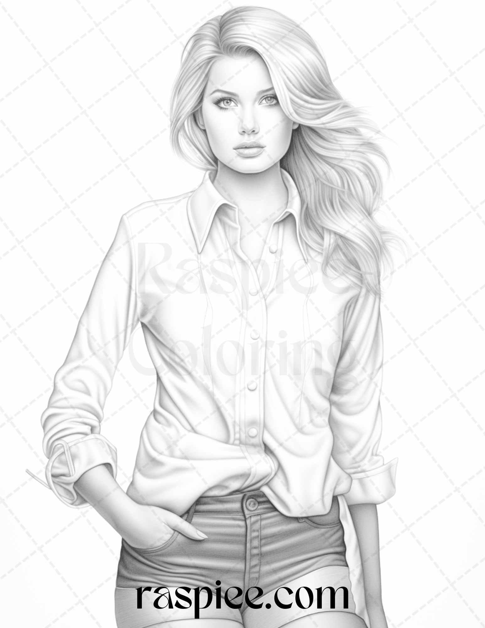 Fashion Show Grayscale Coloring Pages Printable for Adults, PDF File Instant Download