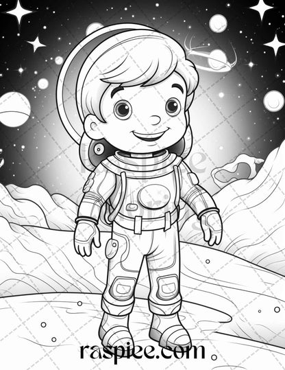 50 Cute Astronaut Adventures Coloring Pages Printable for Kids, PDF File Instant Download