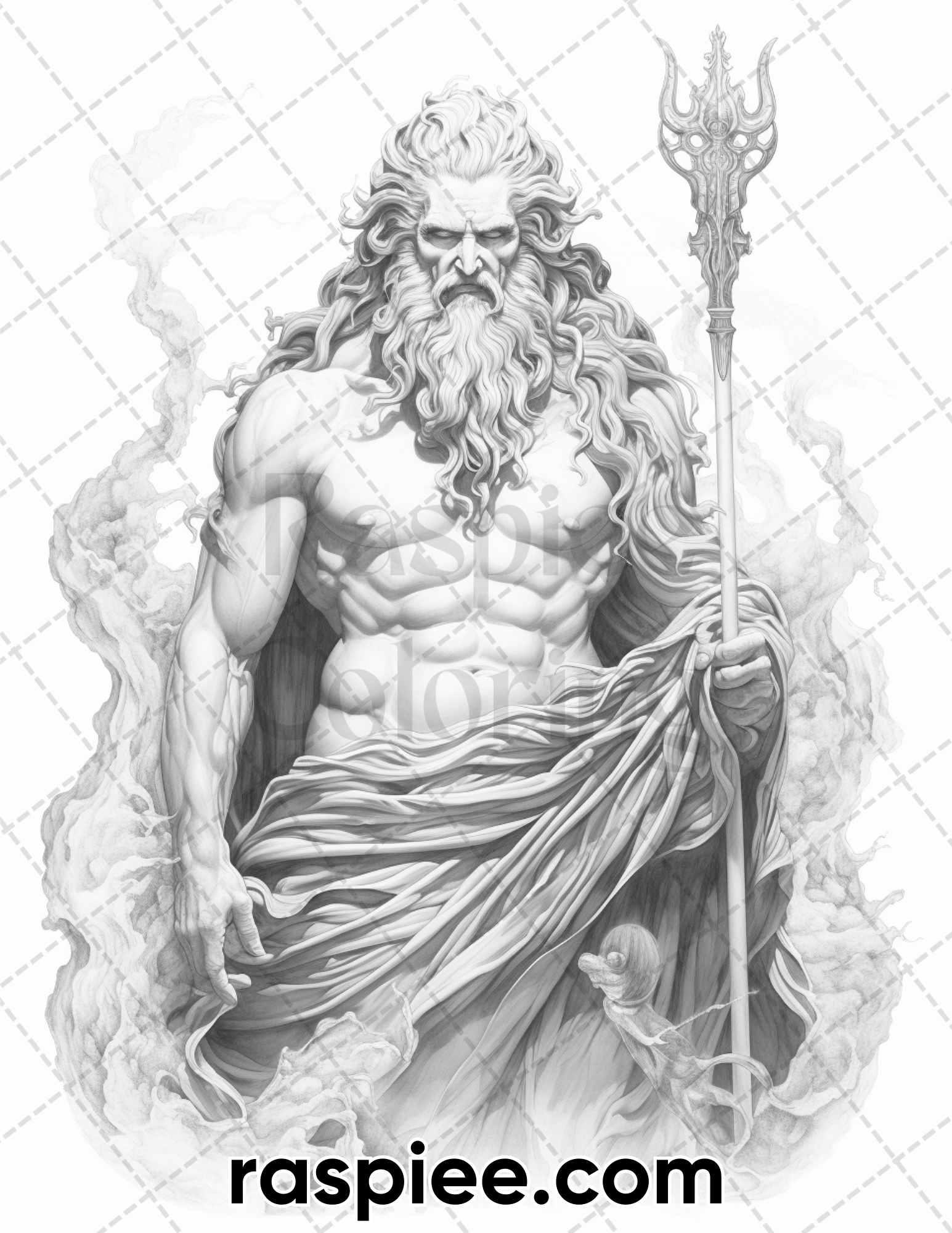 52 Mythology Gods Grayscale Coloring Pages for Adults, Printable PDF Instant Download