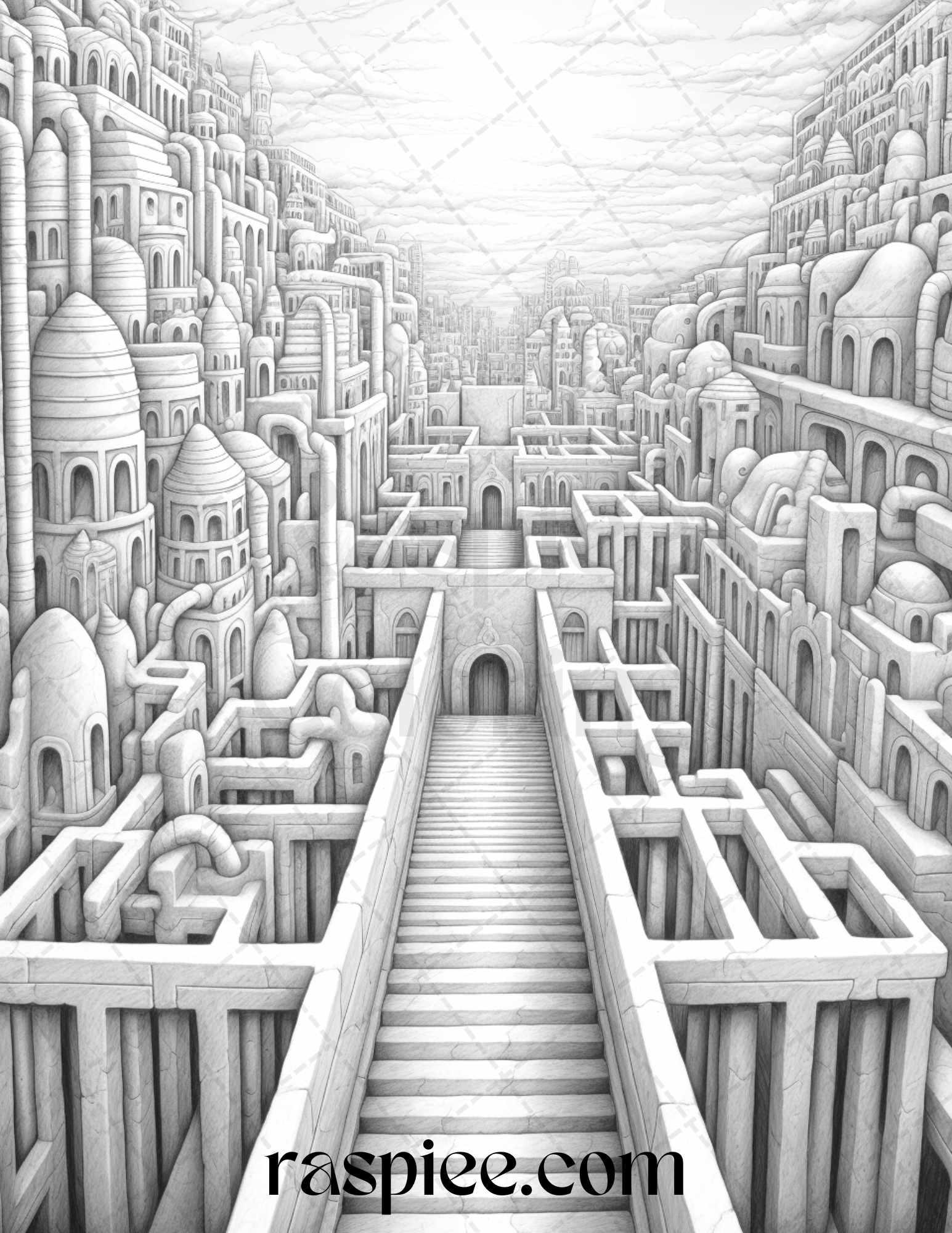 Mystical World Grayscale Coloring Pages Printable for Adults, Enchanting Fantasy Designs, PDF File Instant Download