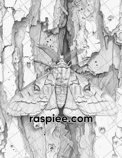 77 Butterflies and Moths Grayscale Adult Coloring Pages, Printable PDF Instant Download