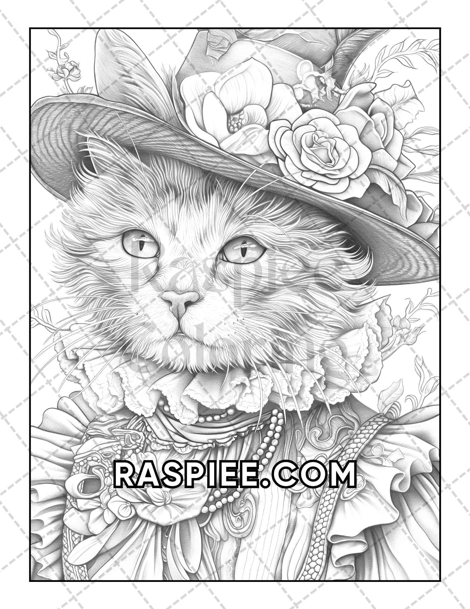 60 Cats Dressed Up Adult Coloring Pages Printable PDF Instant Download