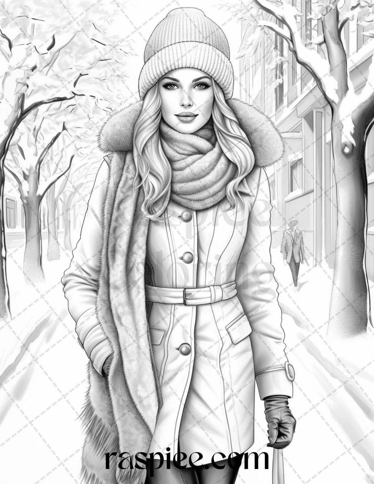 40 Winter Fashion Grayscale Coloring Pages Printable for Adults, PDF File Instant Download
