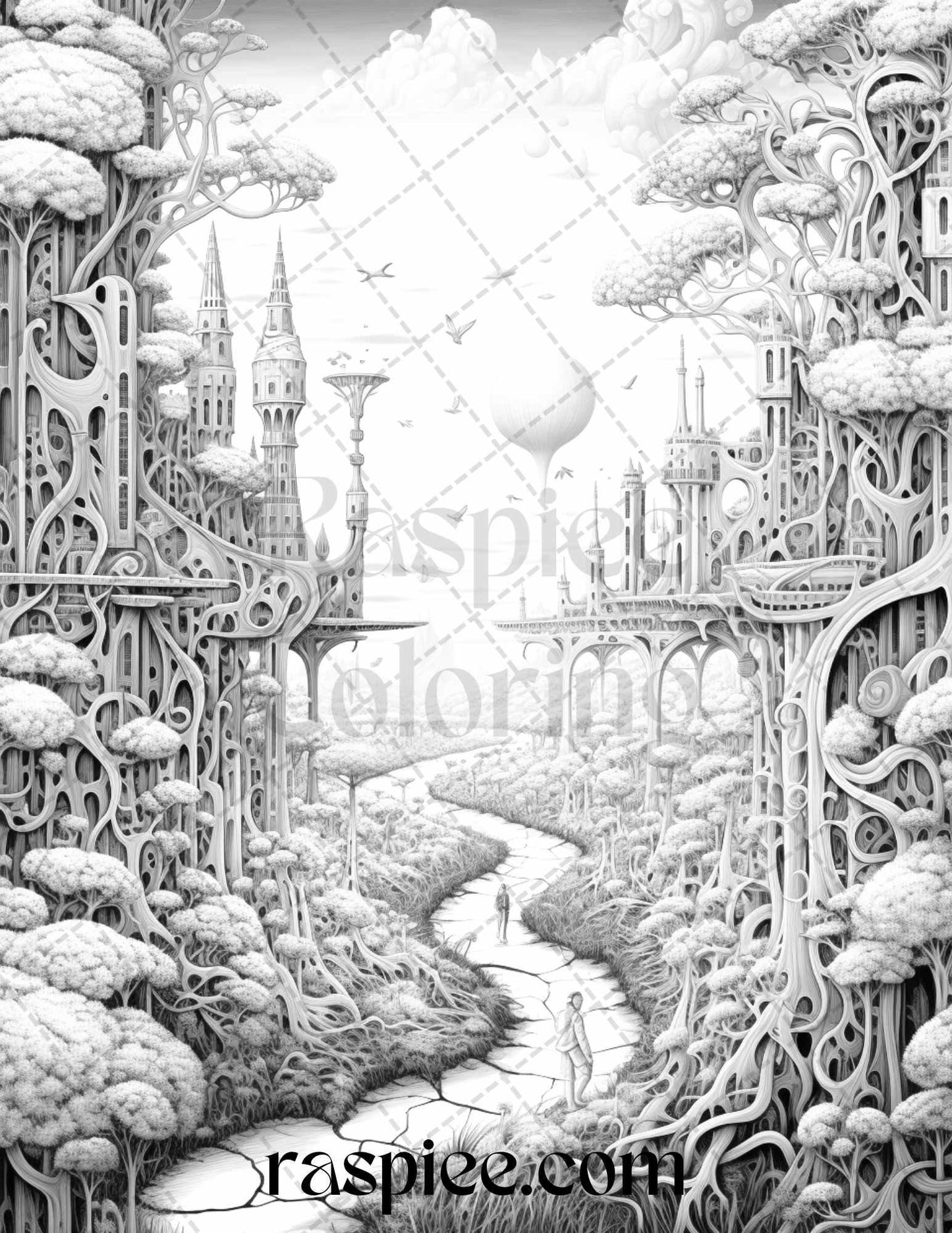 60 Enchanting Surrealism Grayscale Coloring Pages Printable for Adults, PDF File Instant Download