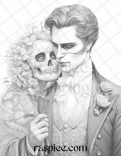Phantom of the Opera Grayscale Coloring Pages Printable for Adults, PDF File Instant Download