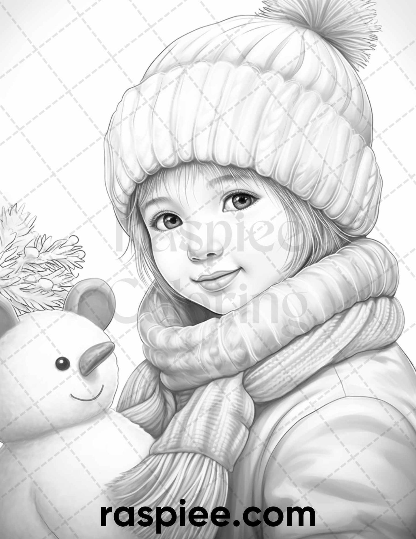 50 Baby Winter Portrait Grayscale Coloring Pages Printable for Adults, PDF File Instant Download