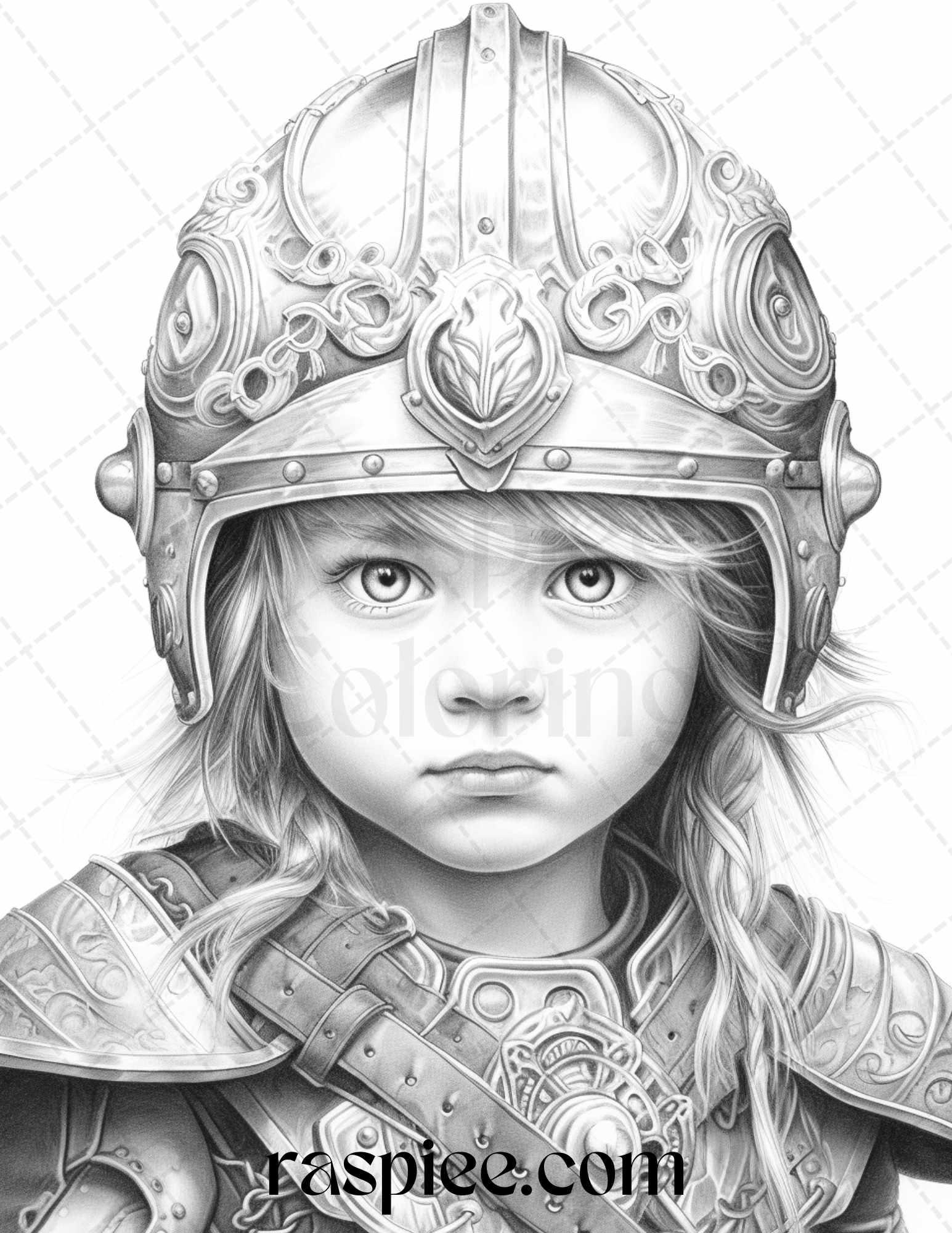 58 Little Viking Girls Boys Portrait Grayscale Coloring Pages Printable, PDF File Instant Download