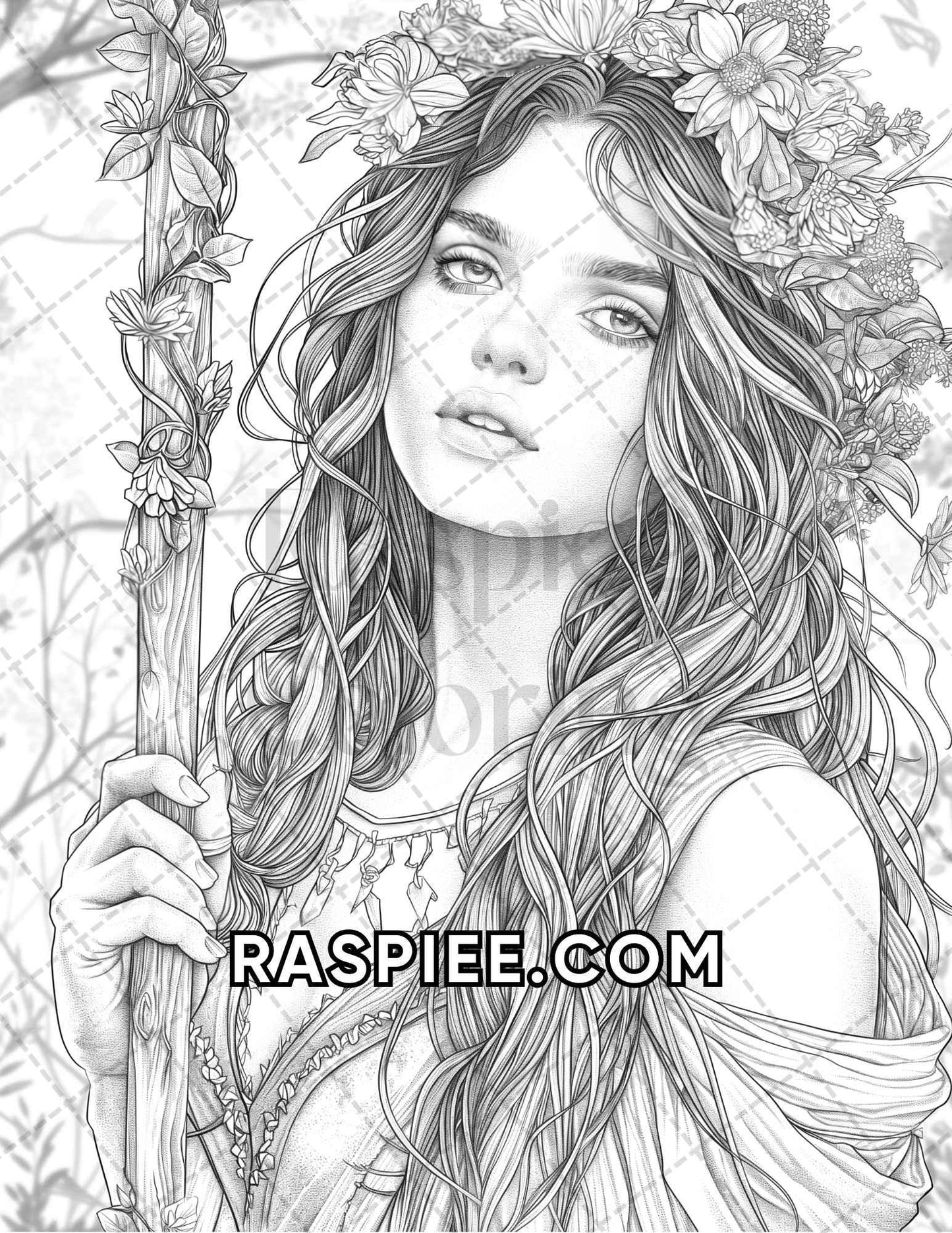 60 Fantasy Beauties Grayscale Adult Coloring Pages Printable PDF Instant Download