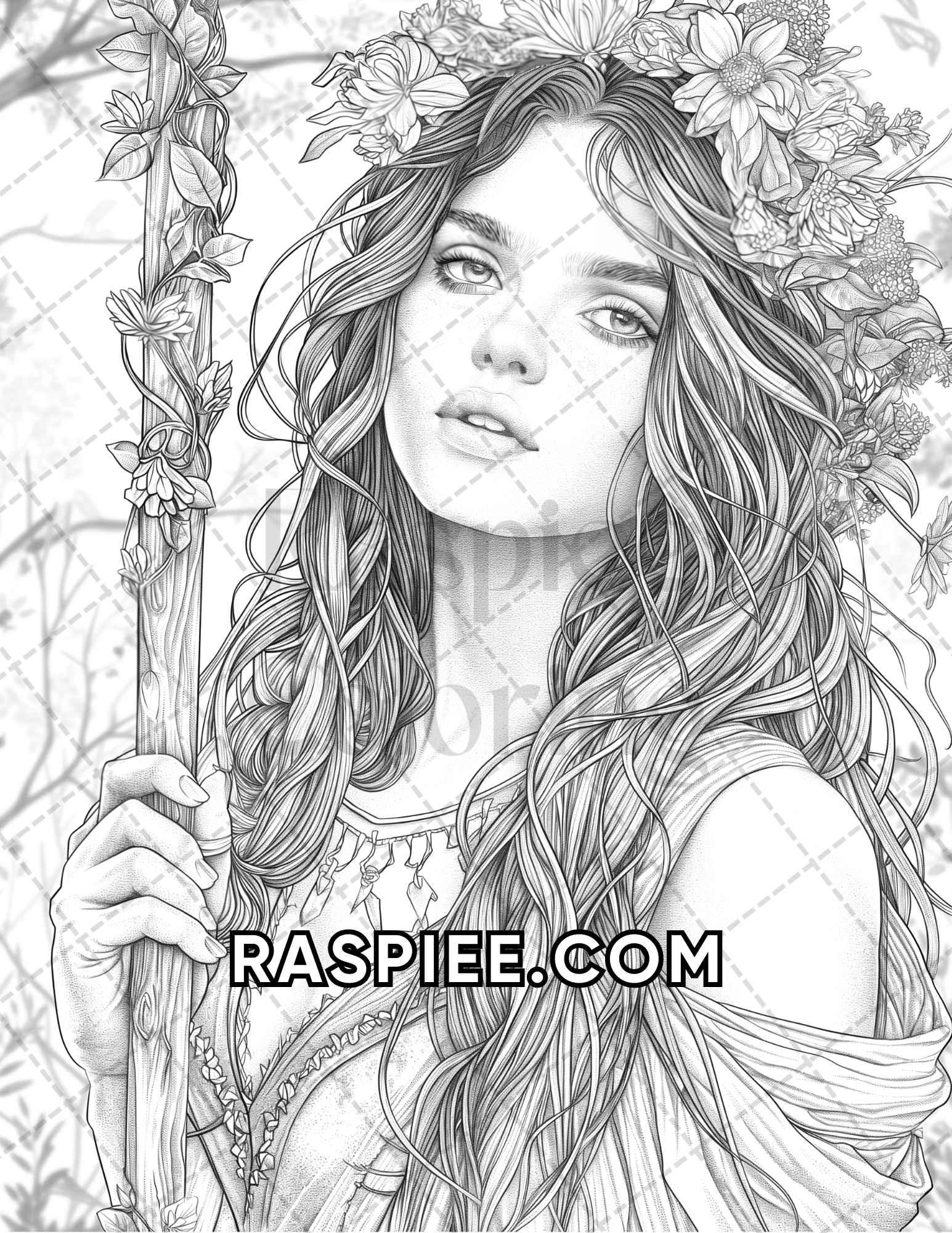 60 Fantasy Beauties Grayscale Adult Coloring Pages Printable PDF Instant Download
