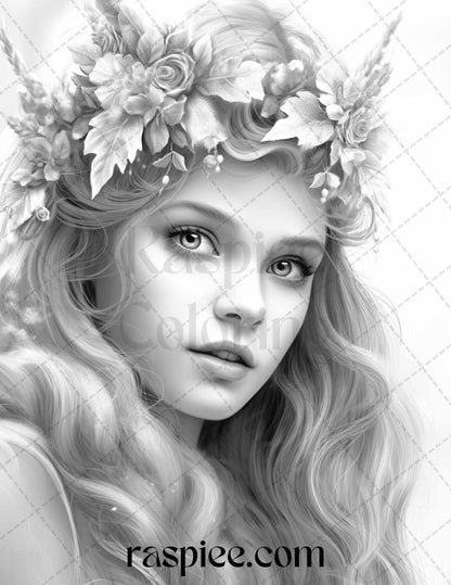 50 Winter Fairy Grayscale Coloring Pages Printable for Adults, PDF File Instant Download