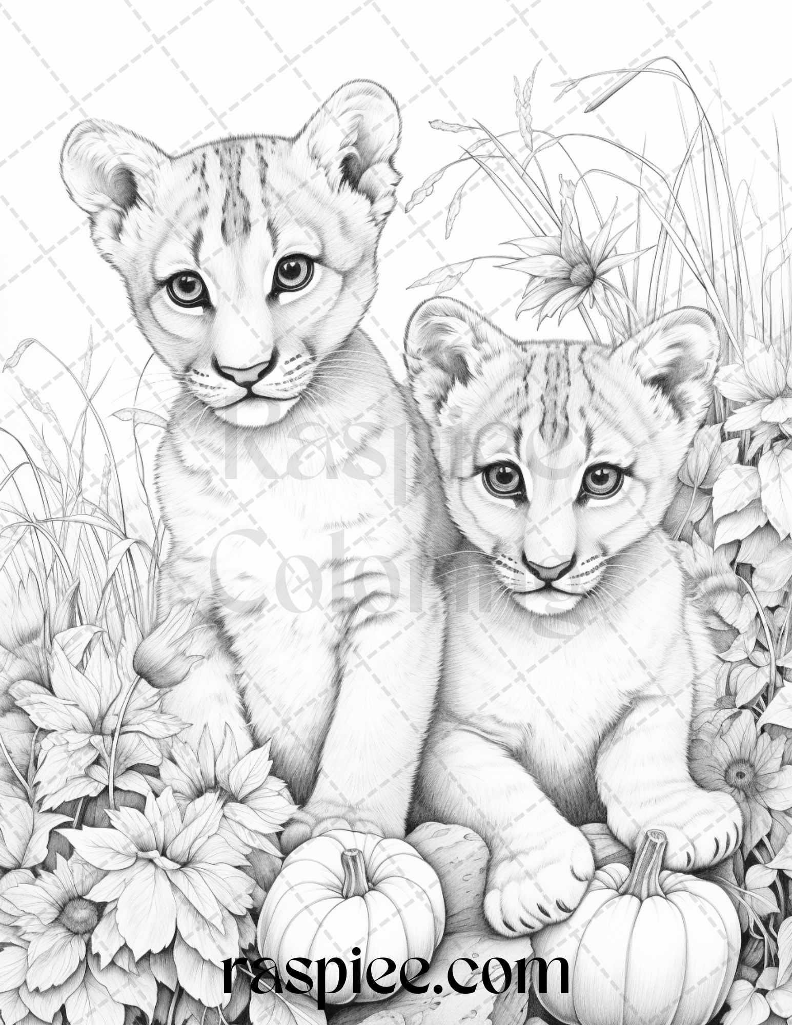 Autumn Animals Grayscale Coloring Pages for Adults and Kids, Printable PDF File Instant Download