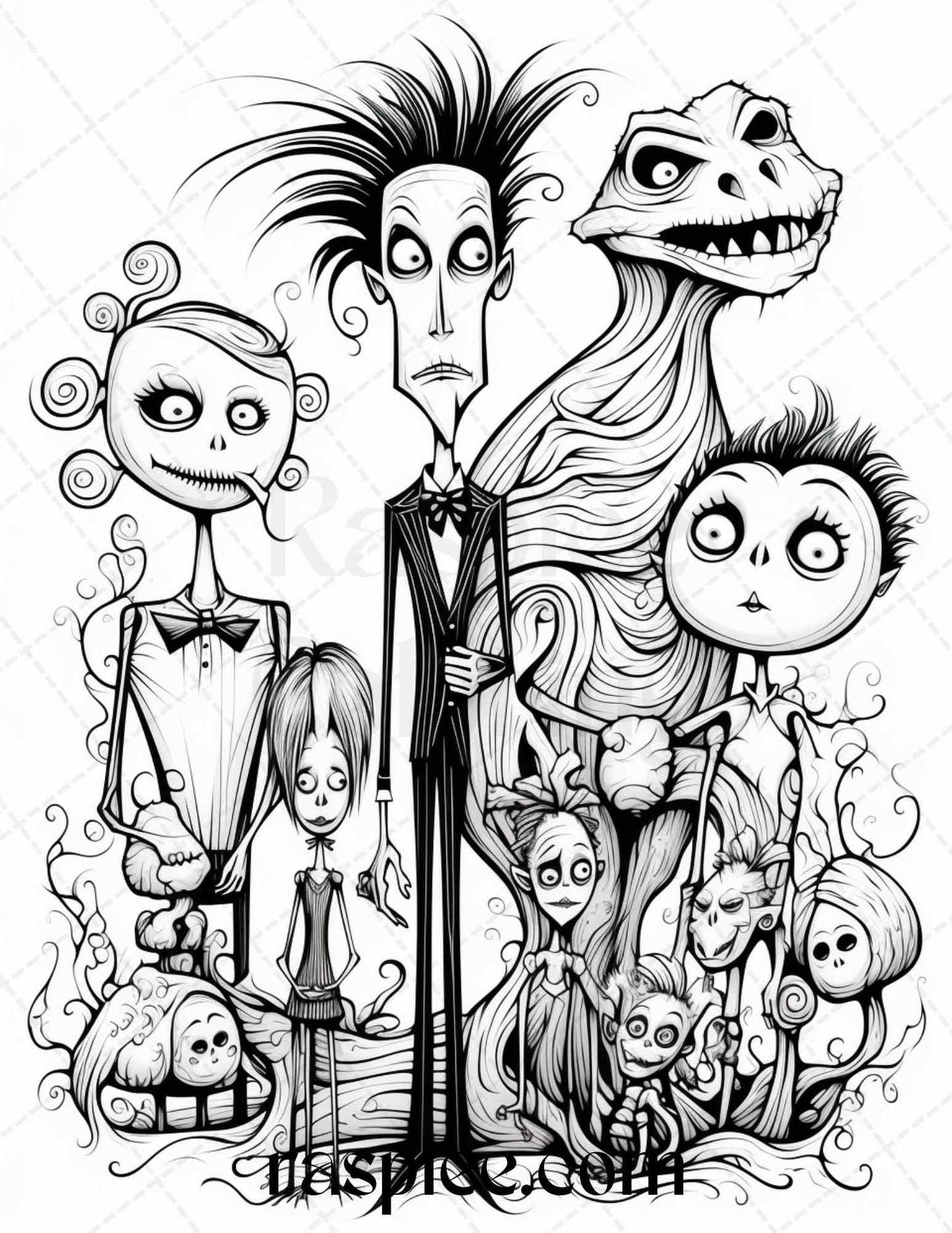 50 Monster Family Grayscale Coloring Pages Printable for Adults - Instant Download, Halloween Coloring Book, Fun and Spooky Designs