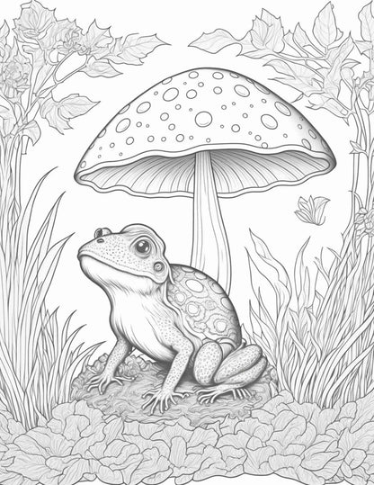 100 Mushroom Forest Coloring Pages Printable for Adults and Kids, Grayscale Coloring Book, Printable PDF File Instant Download