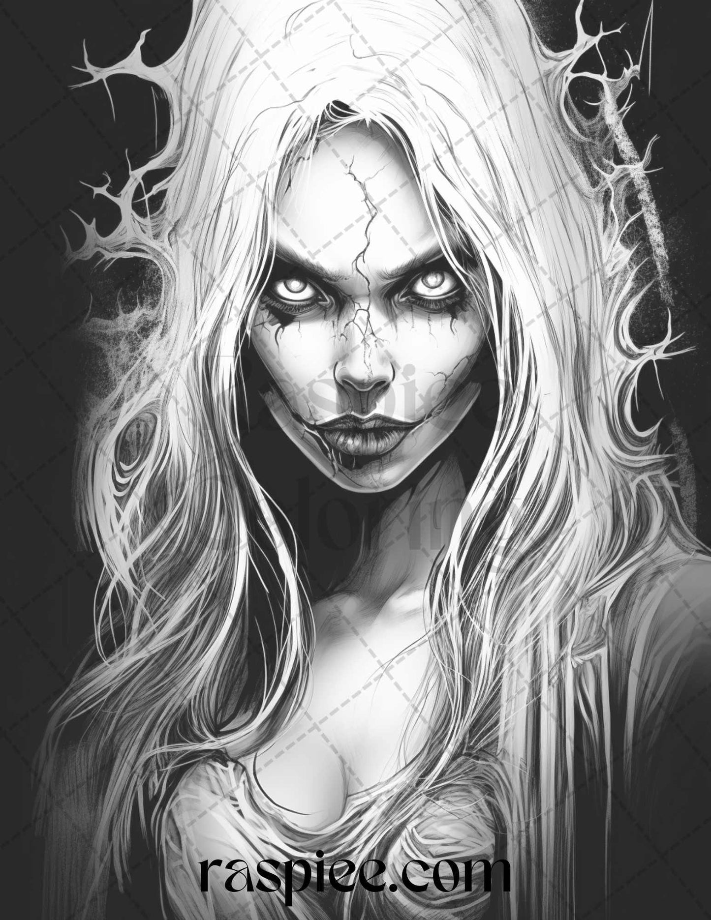 60 Halloween Vampire Grayscale Coloring Pages Printable for Adults, PDF File Instant Download