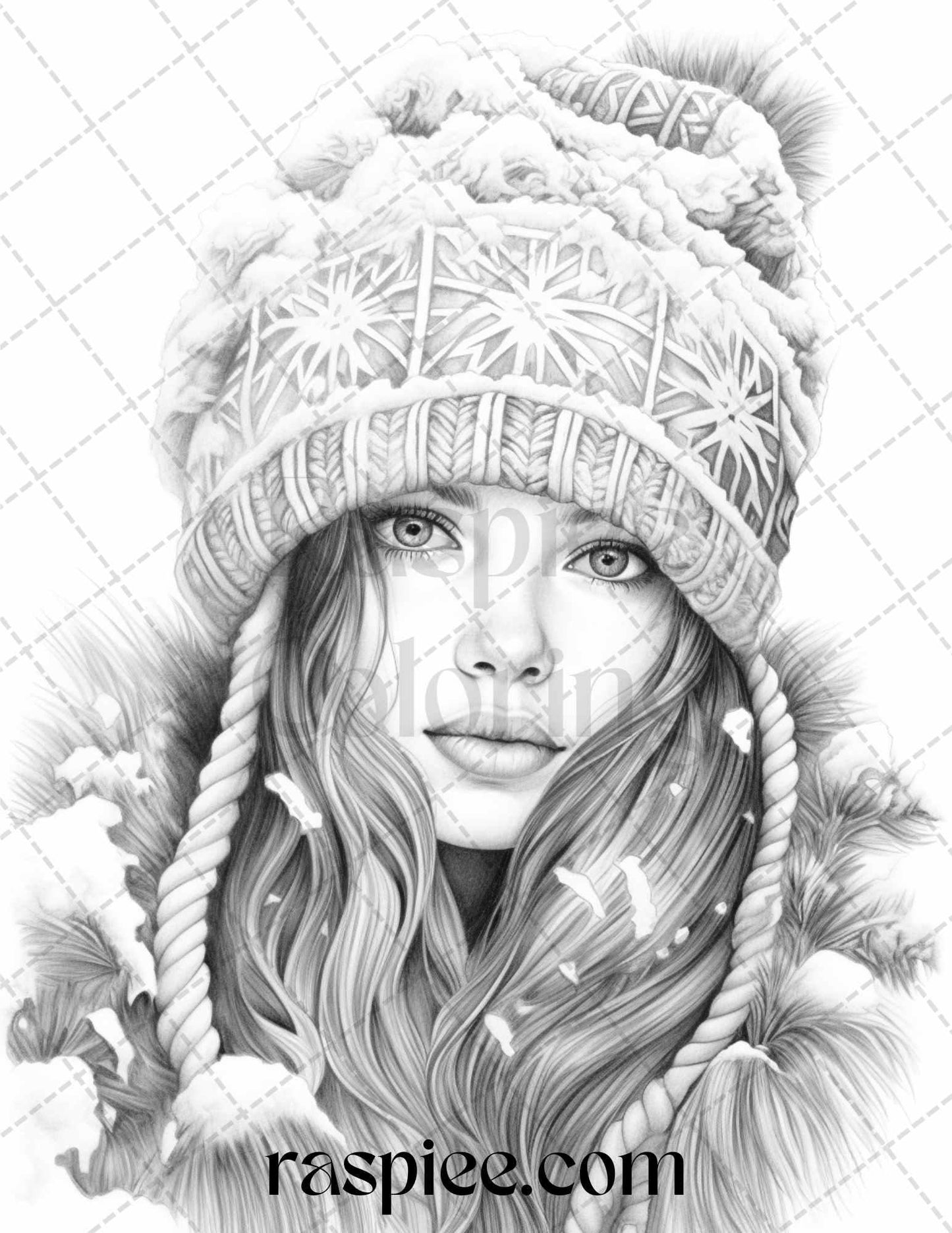 60 Beautiful Winter Girls Grayscale Coloring Pages Printable for Adults, PDF File Instant Download
