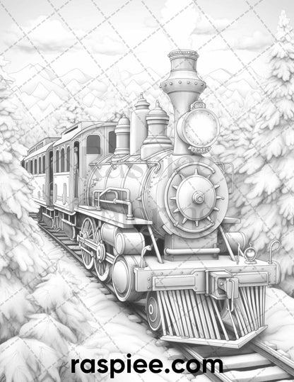 60 Merry Christmas Grayscale Coloring Pages Printable for Adult, Holiday Relaxation Art, PDF File Instant Download