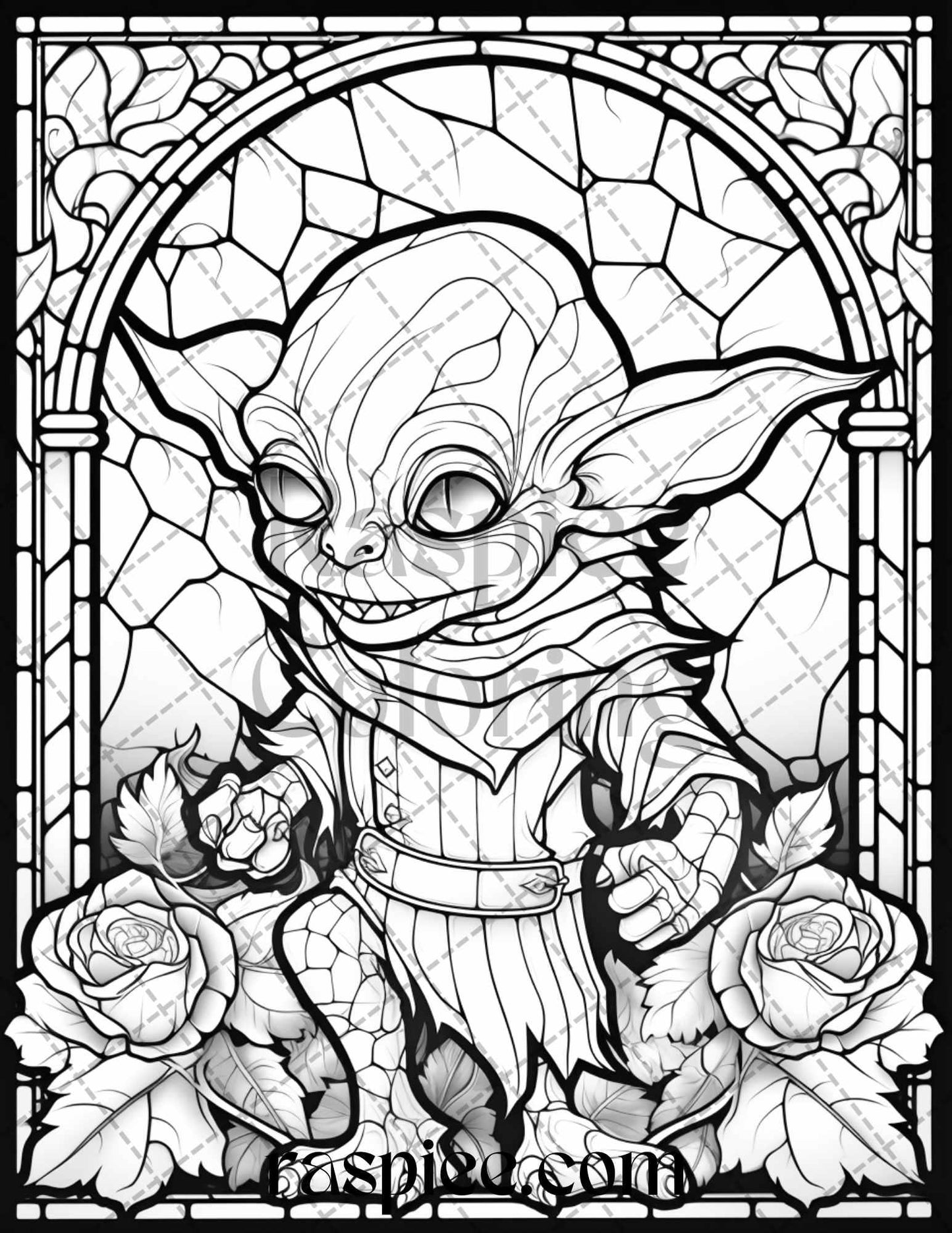 70 Halloween Stained Glass Grayscale Coloring Pages Printable for Adults, PDF File Instant Download