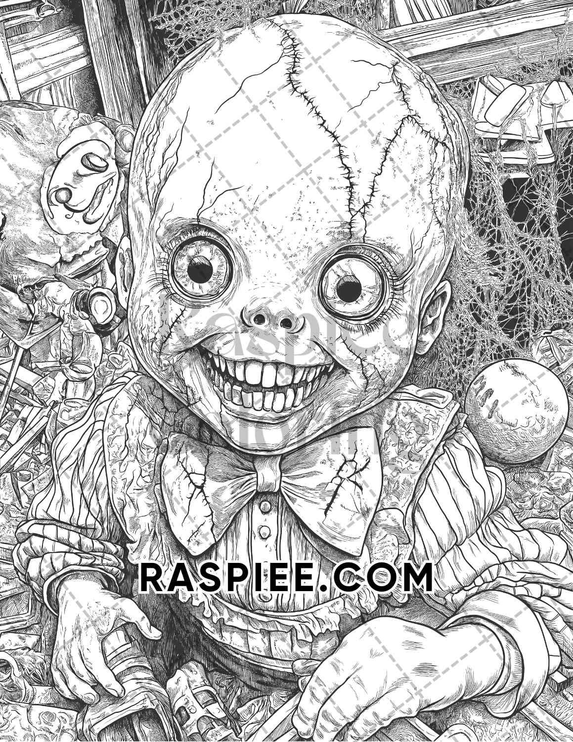 Haunted Dolls Halloween Horror Adult Coloring Pages Printable PDF Instant Download
