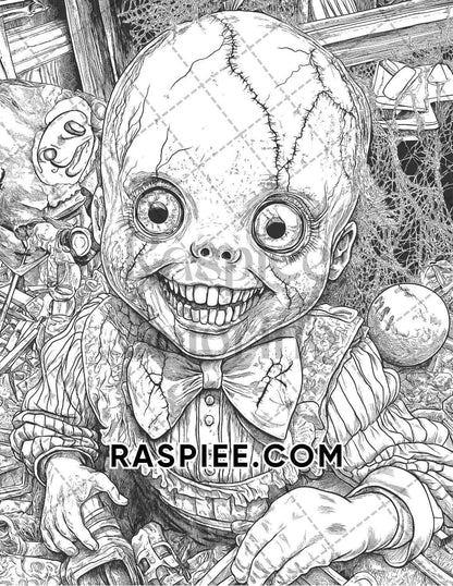 Haunted Dolls Halloween Horror Adult Coloring Pages Printable PDF Instant Download