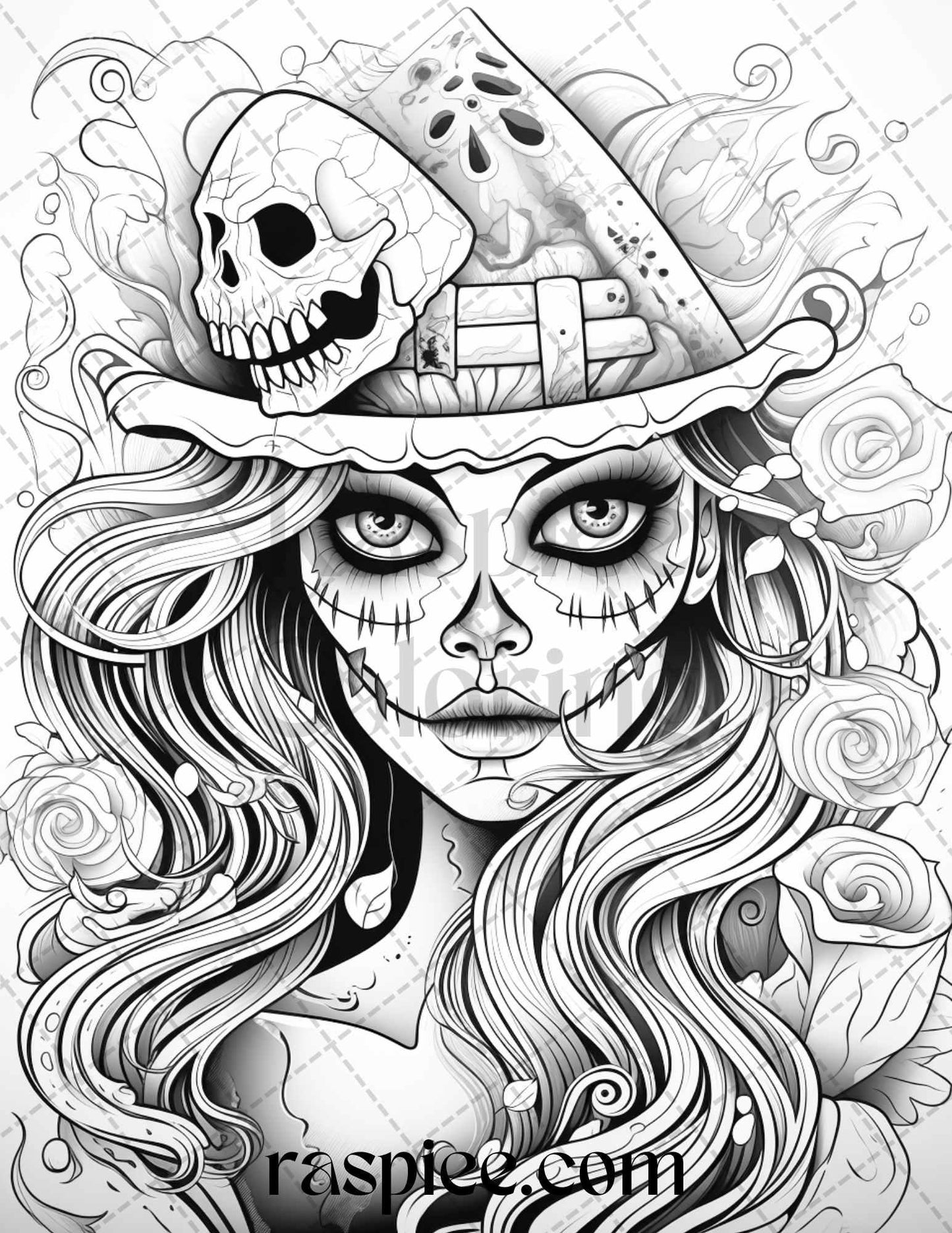50 Spooky Miss Nightmare Grayscale Coloring Pages Printable for Adults, PDF File Instant Download