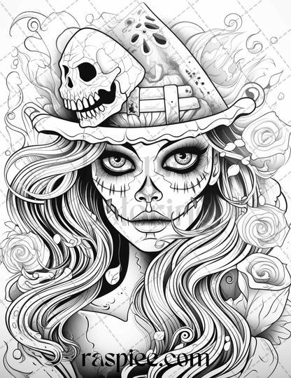 50 Spooky Miss Nightmare Grayscale Coloring Pages Printable for Adults, PDF File Instant Download