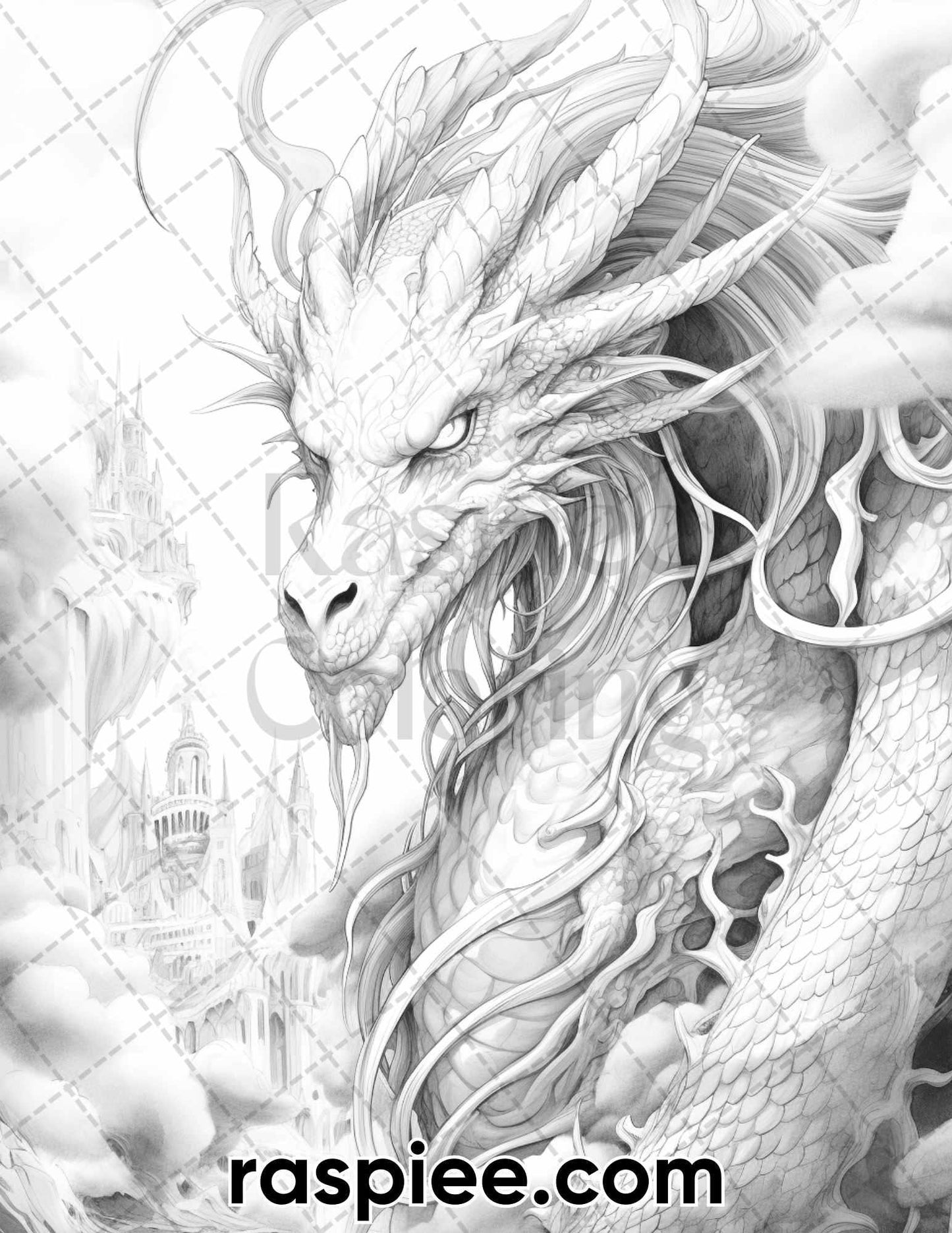60 Mythical Creatures Grayscale Coloring Pages for Adults, Printable PDF Instant Download