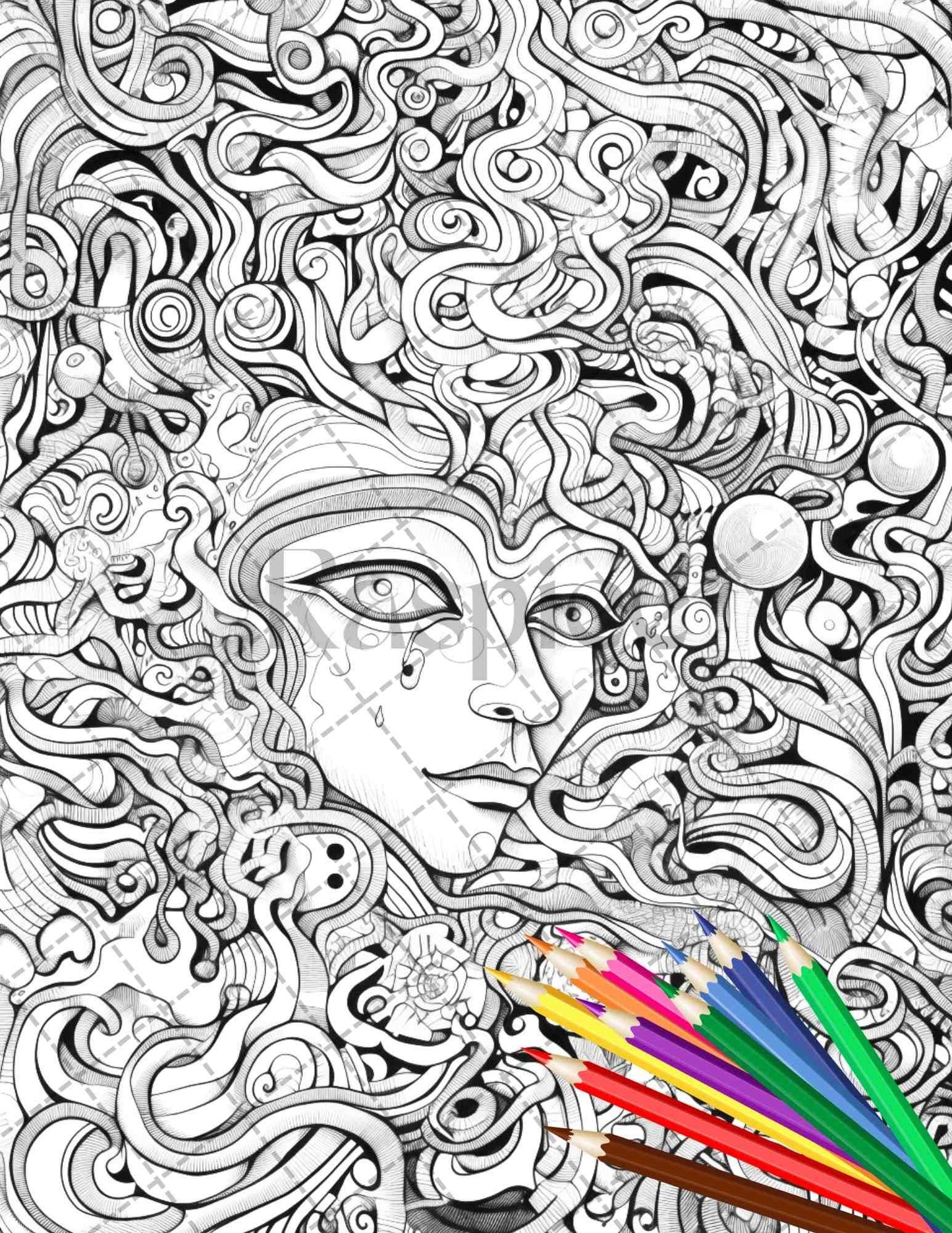 Psychedelic Trippy Coloring Book Printable for Adults, Grayscale Coloring Page, PDF File Instant Download