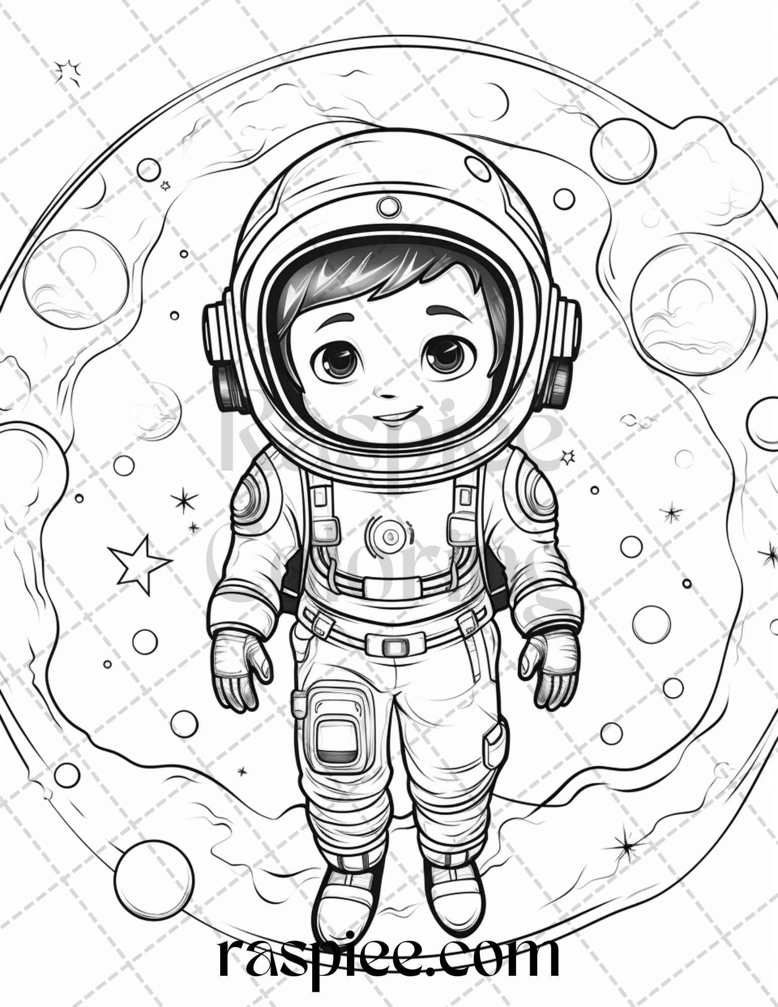 50 Cute Astronaut Adventures Coloring Pages Printable for Kids, PDF File Instant Download