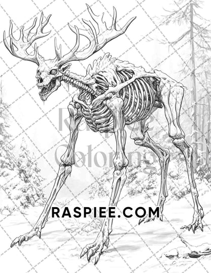 Nightmarish Creatures Halloween Adult Coloring Pages Printable PDF Instant Download