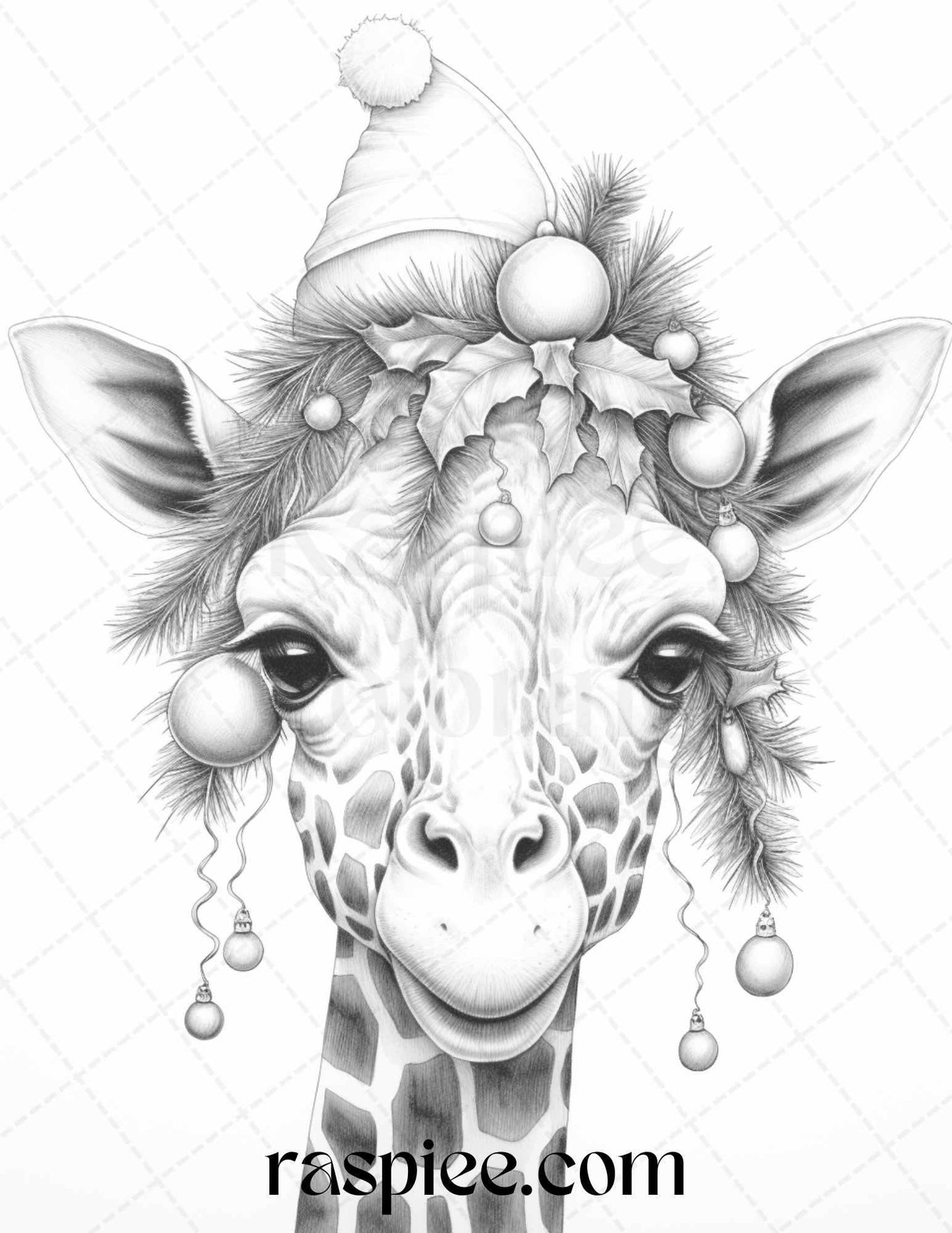 70 Christmas Animals Grayscale Coloring Pages Printable for Adults, PDF File Instant Download