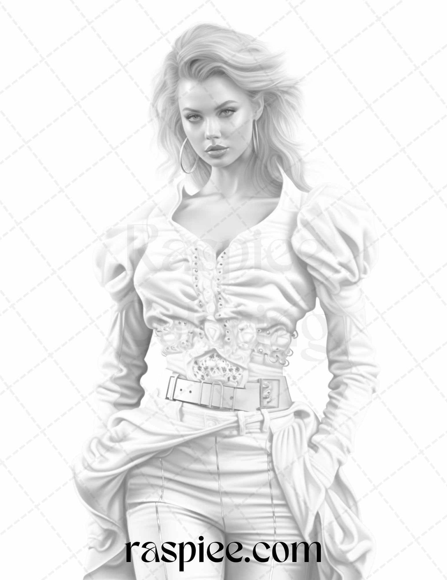 Fashion Show Grayscale Coloring Pages Printable for Adults, PDF File Instant Download
