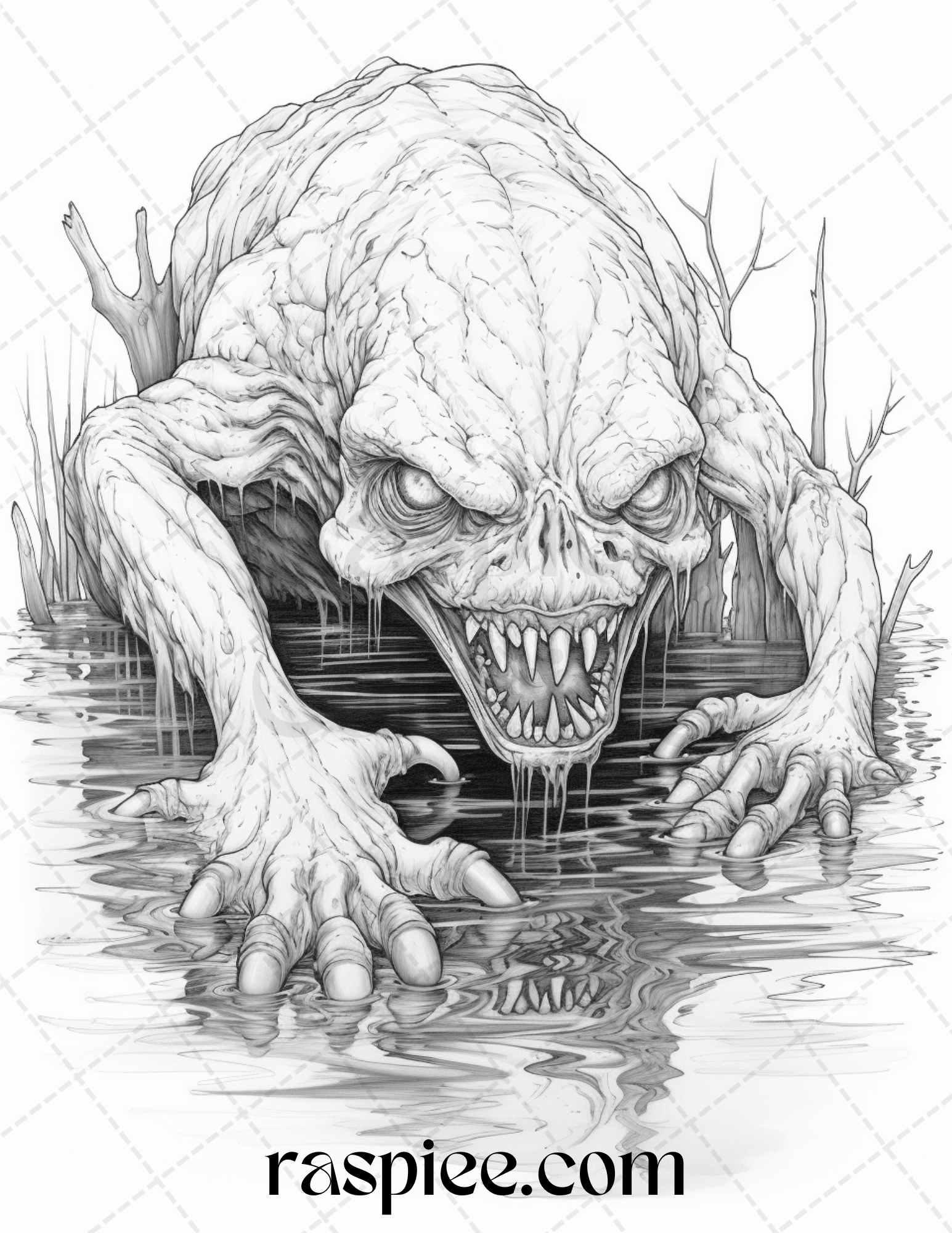 66 Horror Zombie Animals Grayscale Coloring Pages Printable for Adults, PDF File Instant Download