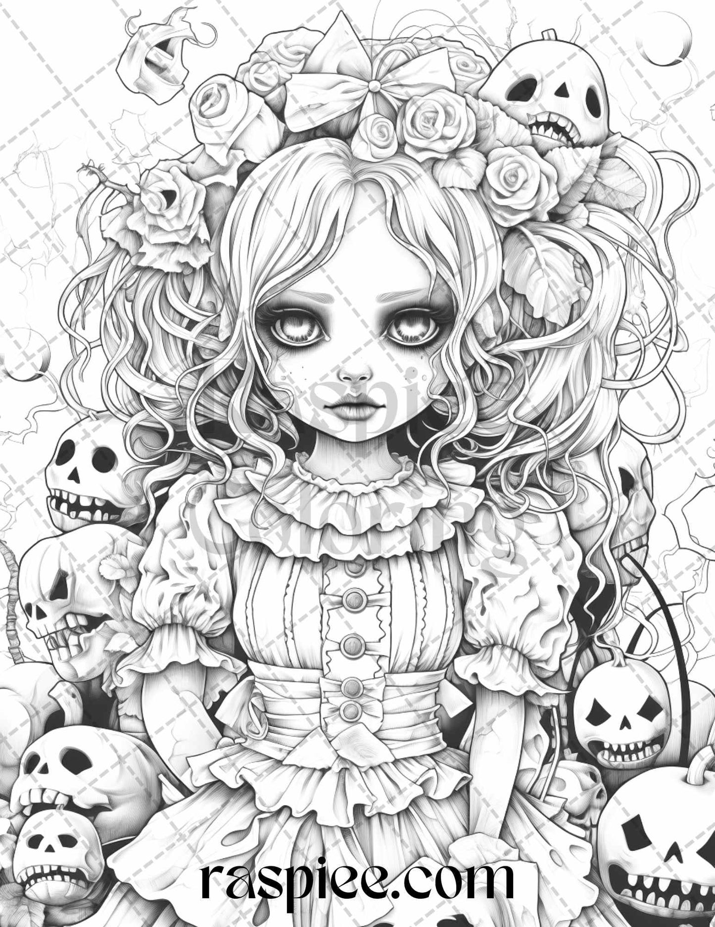 50 Scary Victorian Dolls Grayscale Coloring Pages Printable for Adults, PDF File Instant Download
