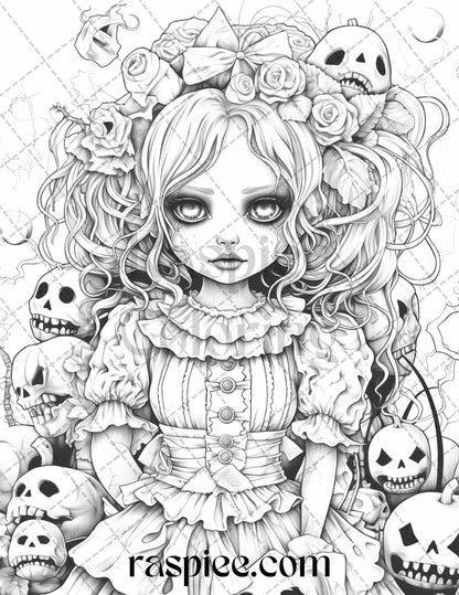 50 Scary Victorian Dolls Grayscale Coloring Pages Printable for Adults, PDF File Instant Download