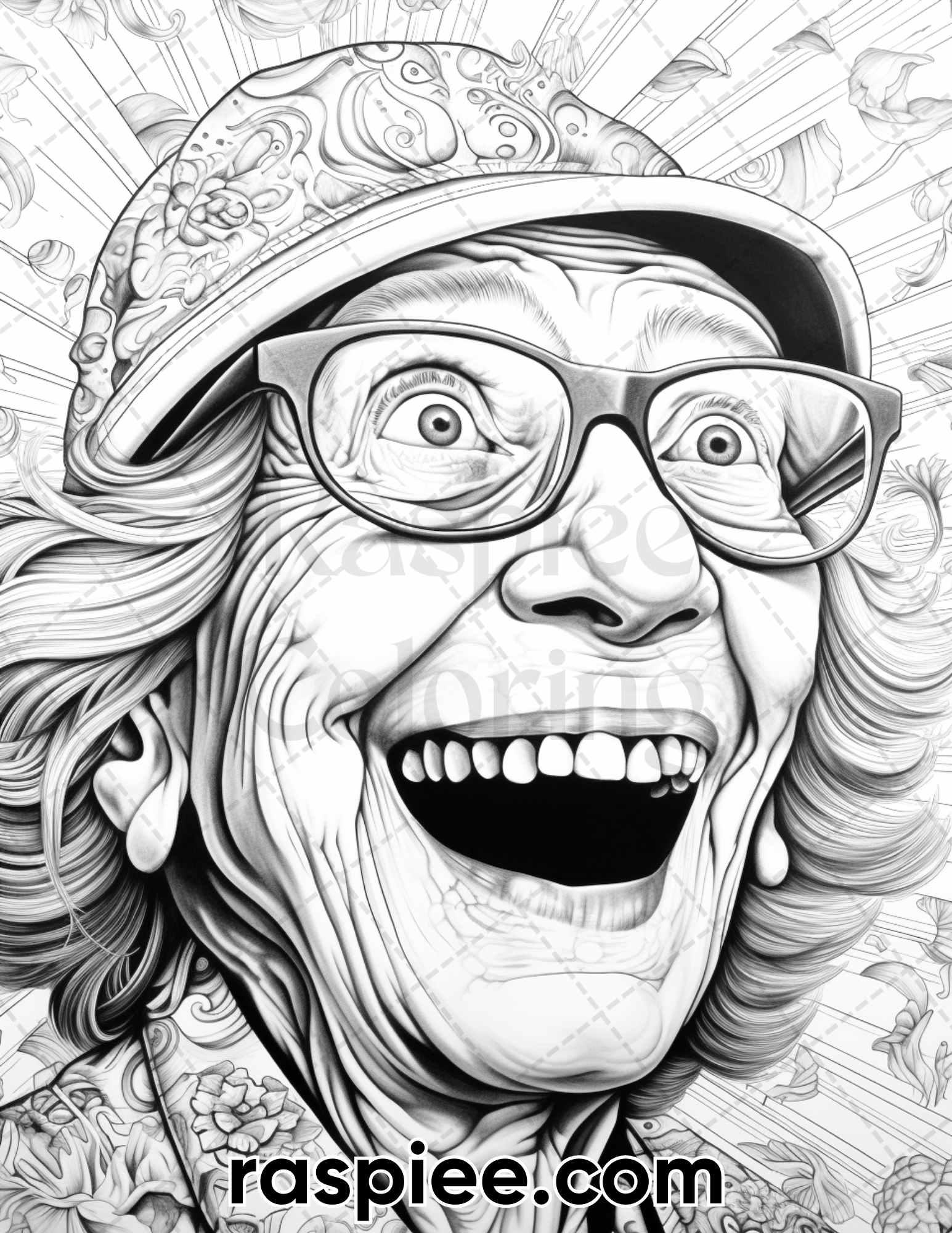 50 Funny Grandma Grayscale Coloring Pages for Adults, Printable PDF Instant Download