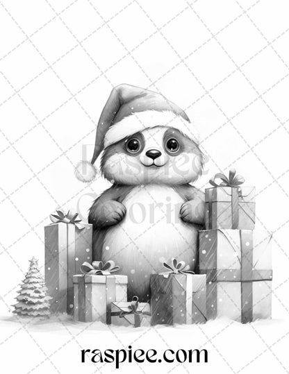 70 Christmas Critters Grayscale Coloring Pages Printable for Adults and Kids, PDF File Instant Download