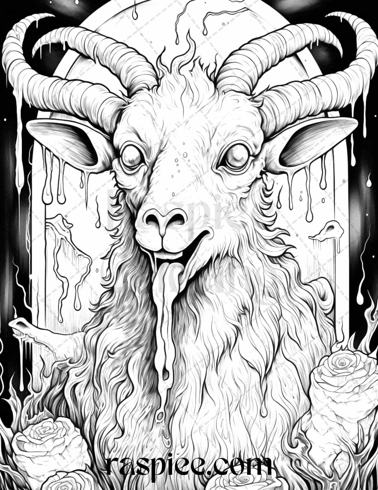 50 Halloween Scary Animals Grayscale Coloring Pages Printable for Adults, PDF File Instant Download